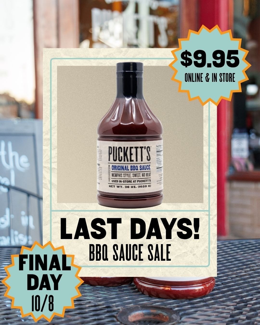 We're in the final stretch of our game day BBQ sauce sale!

Grab our chef size bottle of original Memphis style sweet BBQ sauce for just $9.95. Hurry, sale ends Thursday!