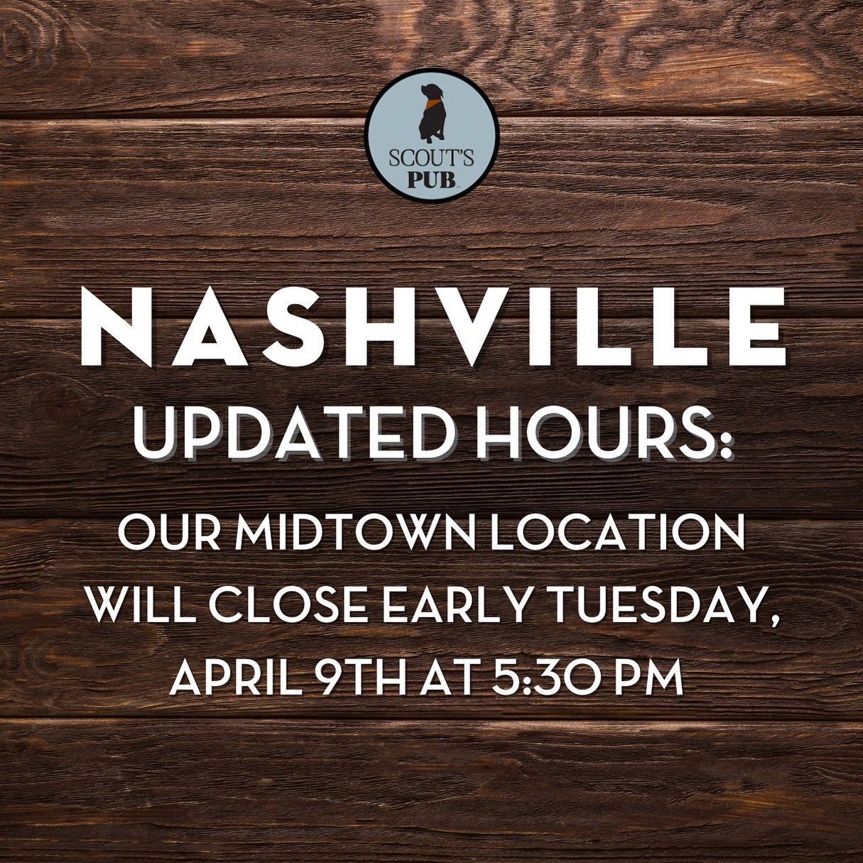 🌟 Attention, Scout&rsquo;s Pub fans! 🌟 Please note that our Midtown location will be closing early at 5:30 PM on Tuesday, April 9th for a private event. We apologize for any inconvenience and appreciate your understanding! 🙏 ⁣
⁣⁣
⁣Regular hours wi