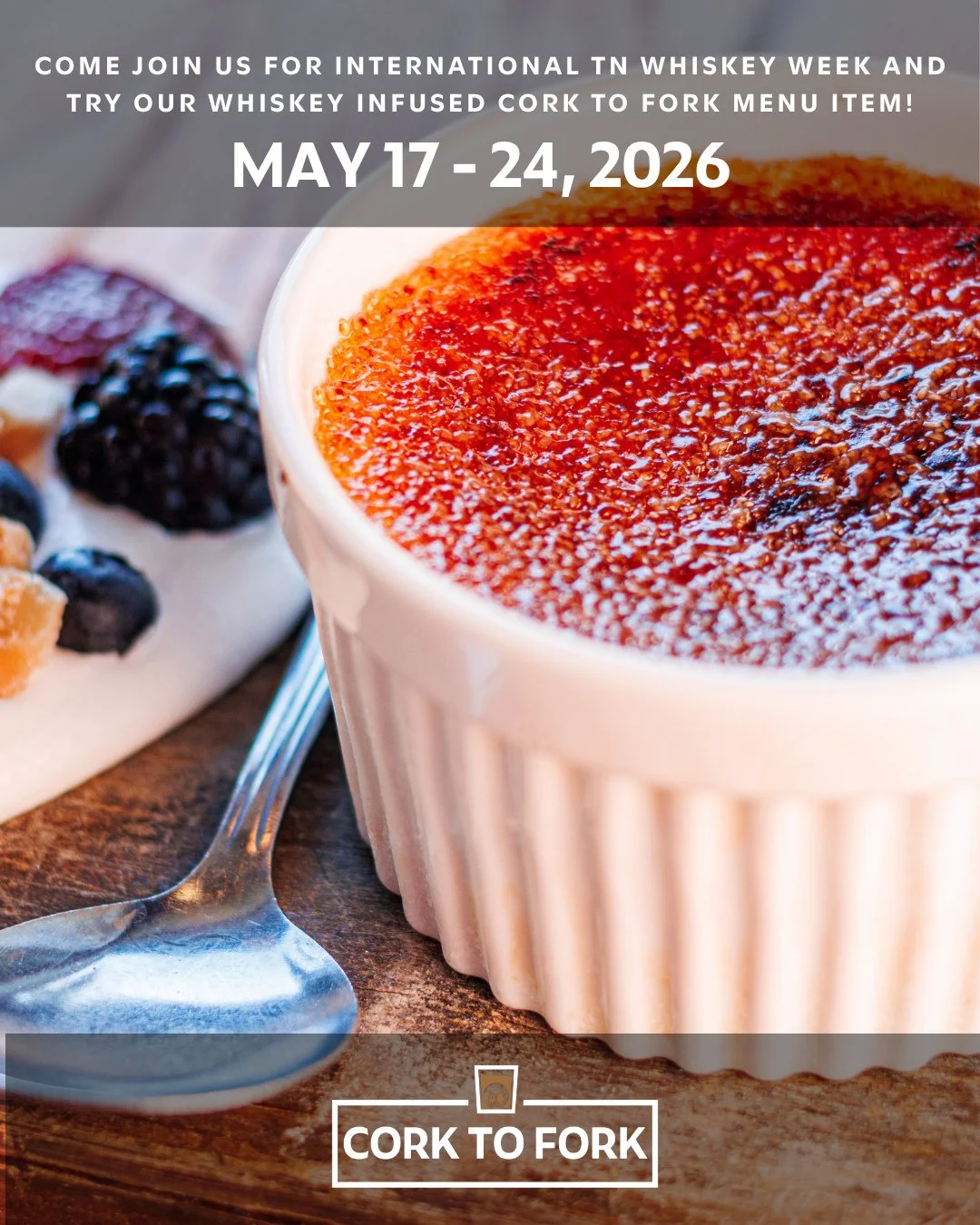 We&rsquo;re joining @TNWhiskeyTrail for Cork to Fork during International Tennessee Whiskey Week, May 17 through 24 🥃⁠
⁠
At Scout's Pub in Franklin, dig into the Bourbon Sugar Cr&egrave;me Br&ucirc;l&eacute;e made with Leiper's Fork Distillery bourb
