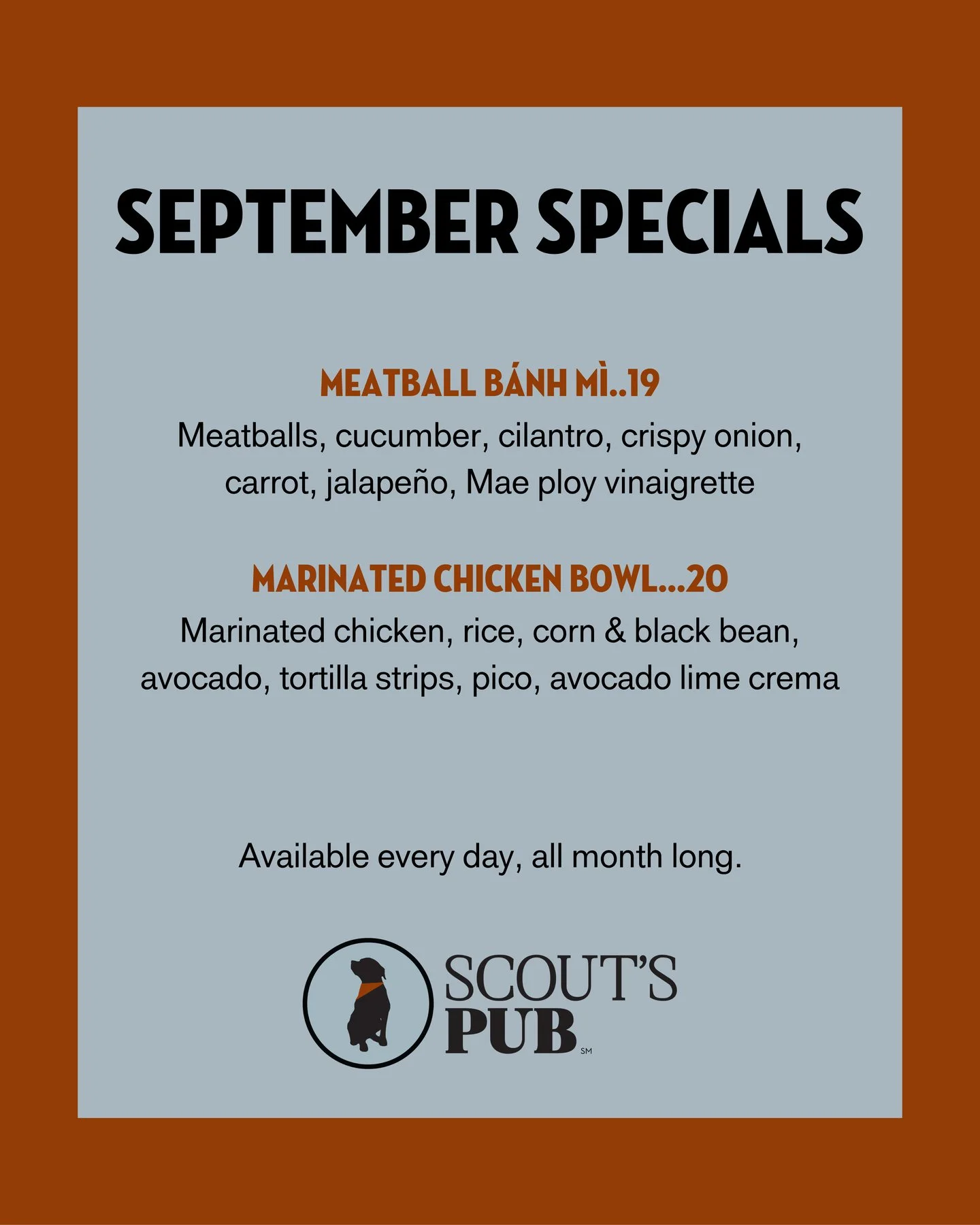 September called, and it&rsquo;s bringing something new to the table. 🍂

Our monthly specials have arrived at Scout&rsquo;s Pub! Stop by, find a new favorite and enjoy them while they&rsquo;re here.