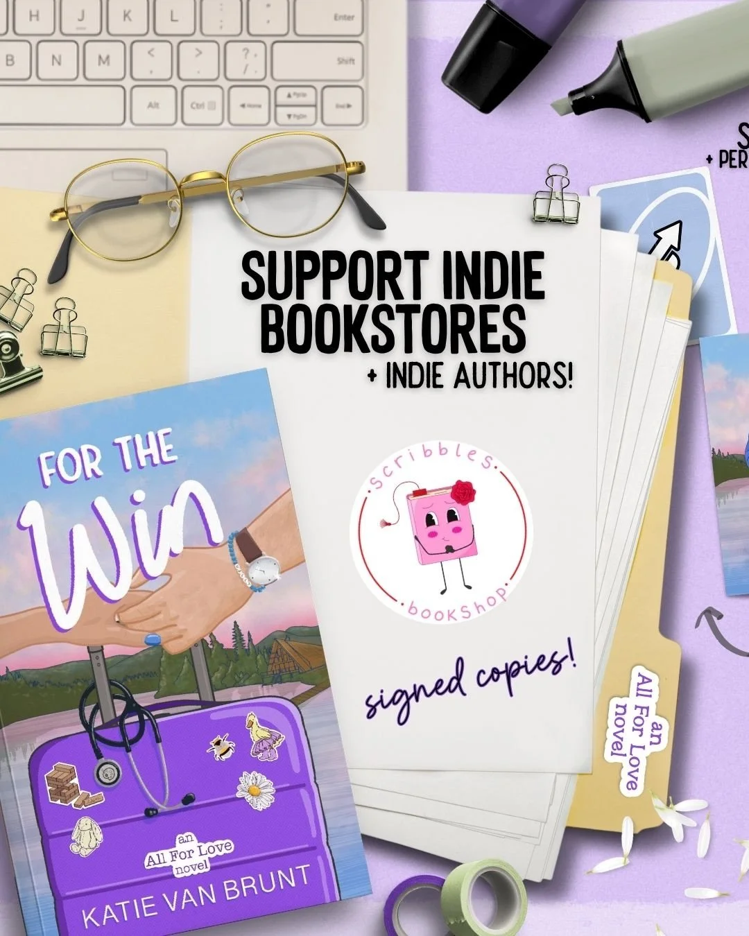 April 25th is Independent Bookstore Day!

Did you know you can preorder SIGNED COPIES of For the Win from @scribblesbookshop ?! 

👀 the swag!

Support indie authors &amp; bookstores all year! 🫶

travel romance &bull; book recommendations &bull; boo