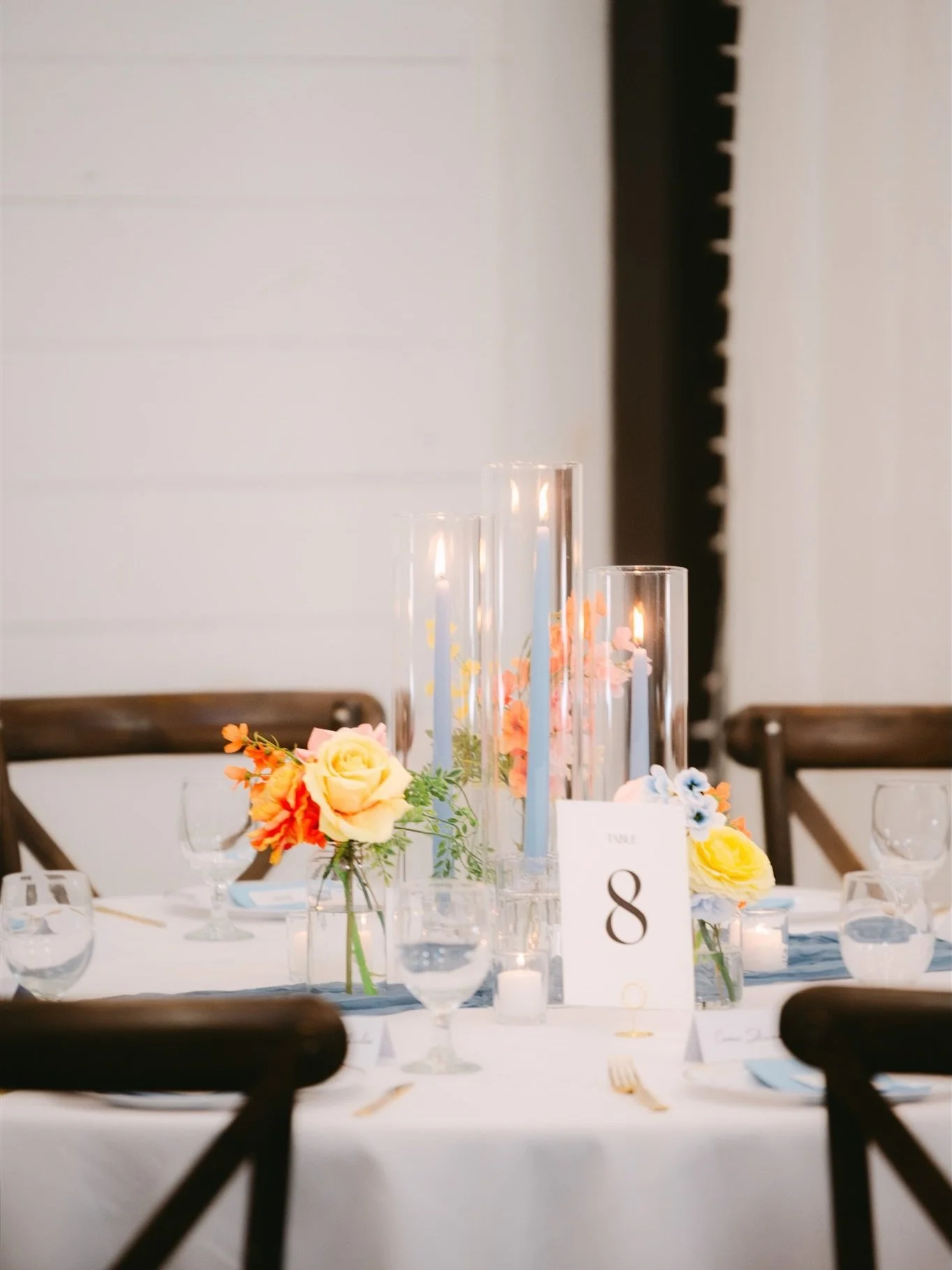 Snippets from Emily &amp; Travis&rsquo; wedding reception! The blue candles tied it all together! 

@calliope.events (planning)
@highpointeestate (venue)
@bzflorals (florals)
@tarapaigeweddings (photography)
@innovativedj (dj and photobooth)
@classyc