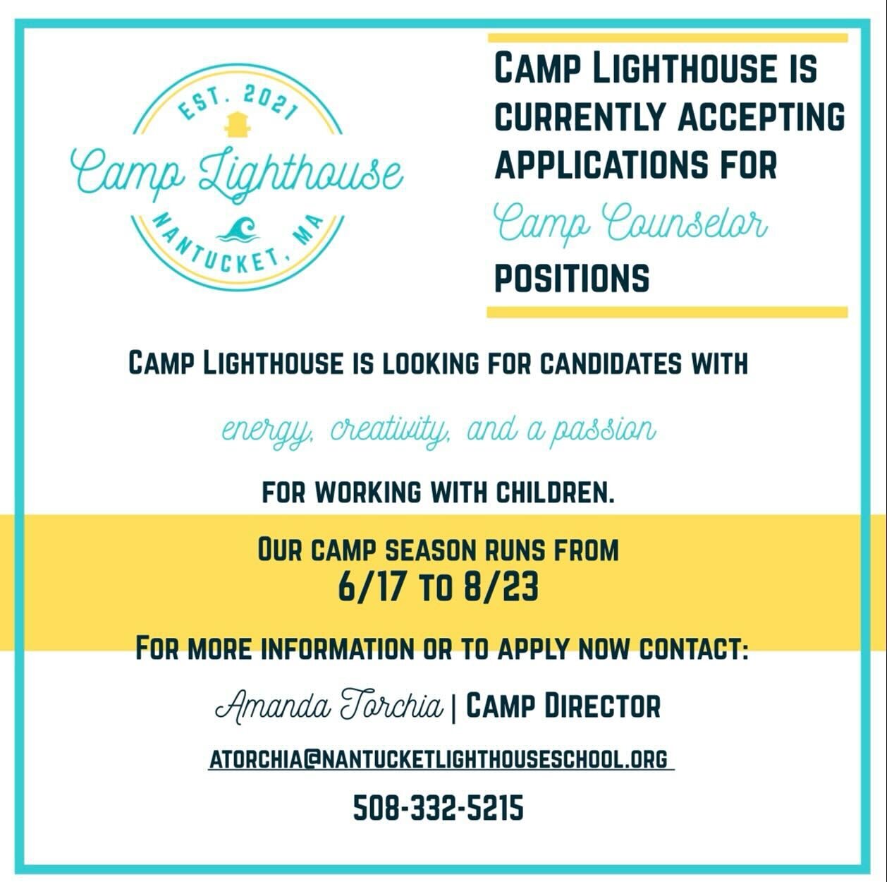 Are you energetic, creative, and have a passion for working with children? Camp Lighthouse is the place to spend your summer! ☀️

If you or someone you know over the age of 16 wants to spend their summer providing quality programming for kids and hav