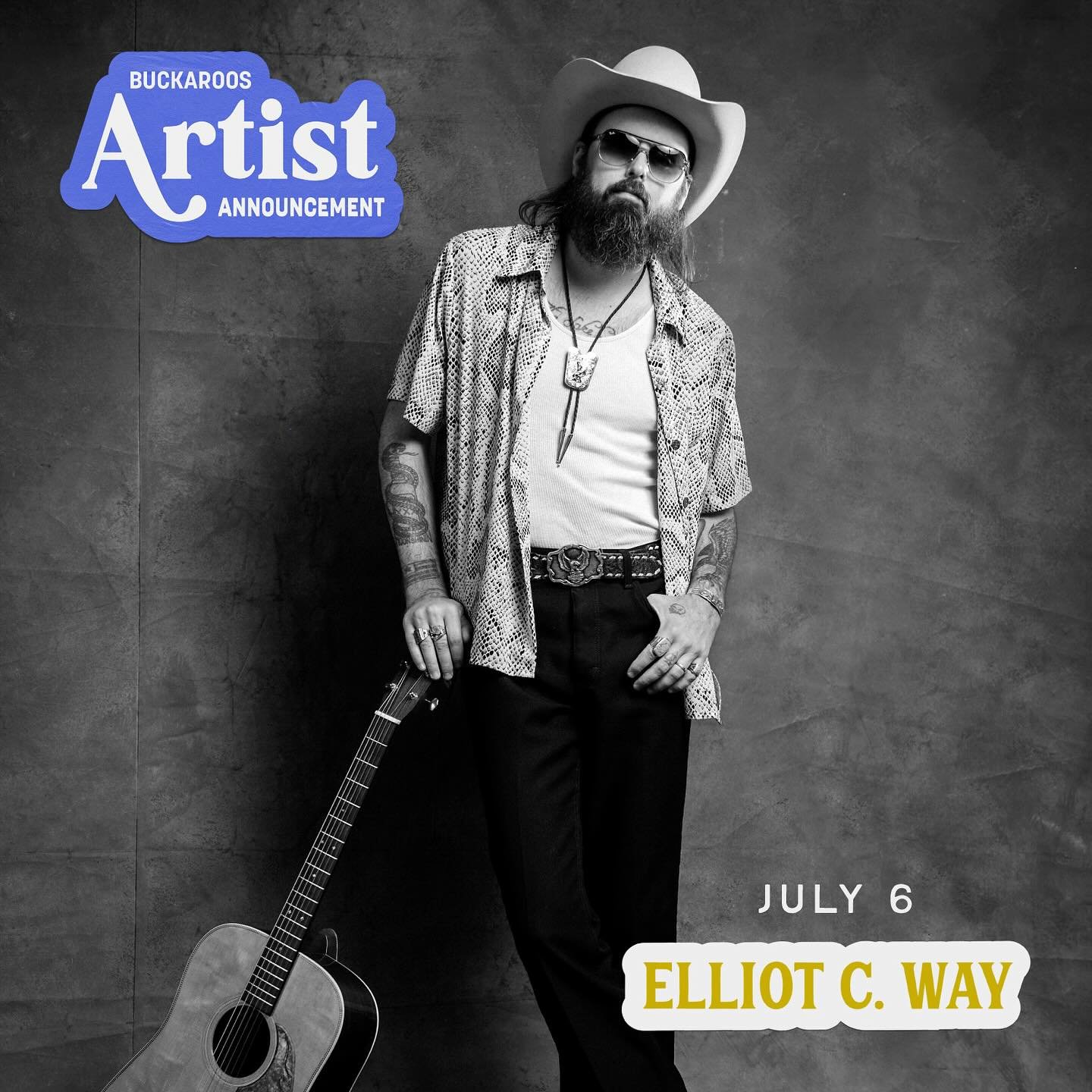 SATURDAY JULY 6 🐎

Buckaroos is proud to announce North Country Collective&rsquo;s (@northcountrycollective) very own, Elliot C. Way July 6, 2024! Labelled an outlaw crooner, Elliot&rsquo;s sound balances both the hardened and the tender, writing so