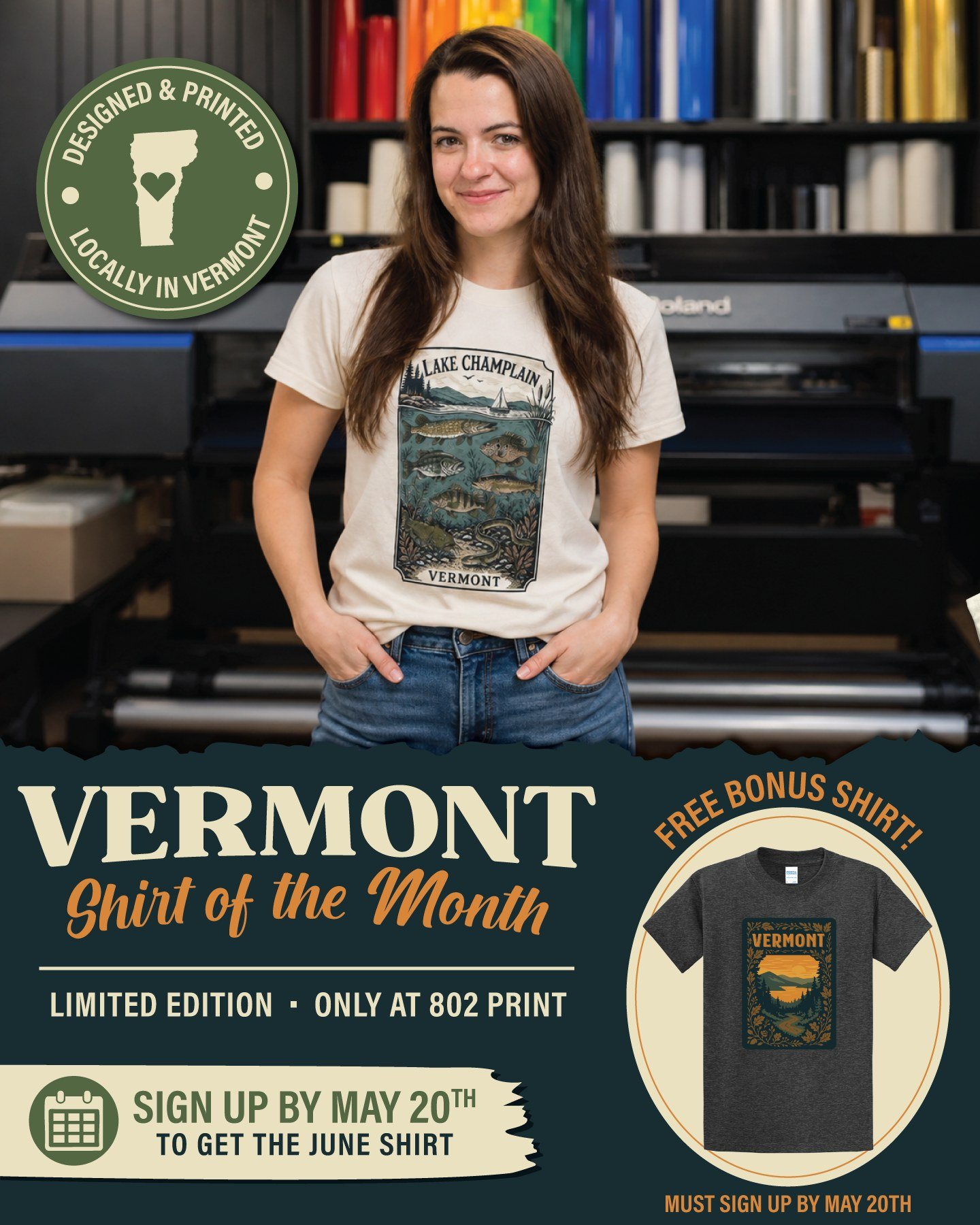 👋 Hi, Emma here! I'm the co-founder and designer for the Vermont Shirt of the Month Club here at 802 Print.

Each month we create a unique design and print it right here in Vergennes... once it&rsquo;s gone, it&rsquo;s gone. But for May, we&rsquo;re