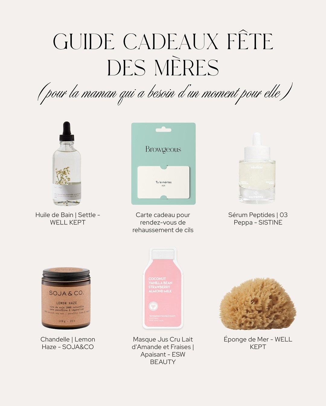 Maman, c&rsquo;est bient&ocirc;t le moment de te faire chouchouter !
J&rsquo;ai rassembl&eacute; mes id&eacute;es coups de c&oelig;ur pour g&acirc;ter les mamans selon leur vibe :
&bull; Celle qui r&ecirc;ve d&rsquo;un moment juste pour elle 🛁 
&bul