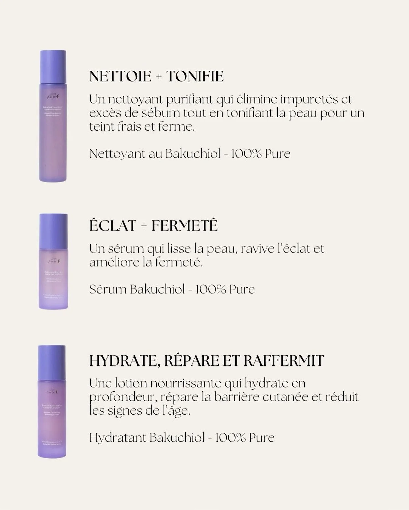 Votre nouvelle routine au bakuchiol est enfin ici 💜
Un nettoyant, un s&eacute;rum et un hydratant cr&eacute;&eacute;s pour raffermir, lisser et illuminer&hellip; tout en respectant les peaux les plus sensibles! 

Le bakuchiol: l'alternative sans irr