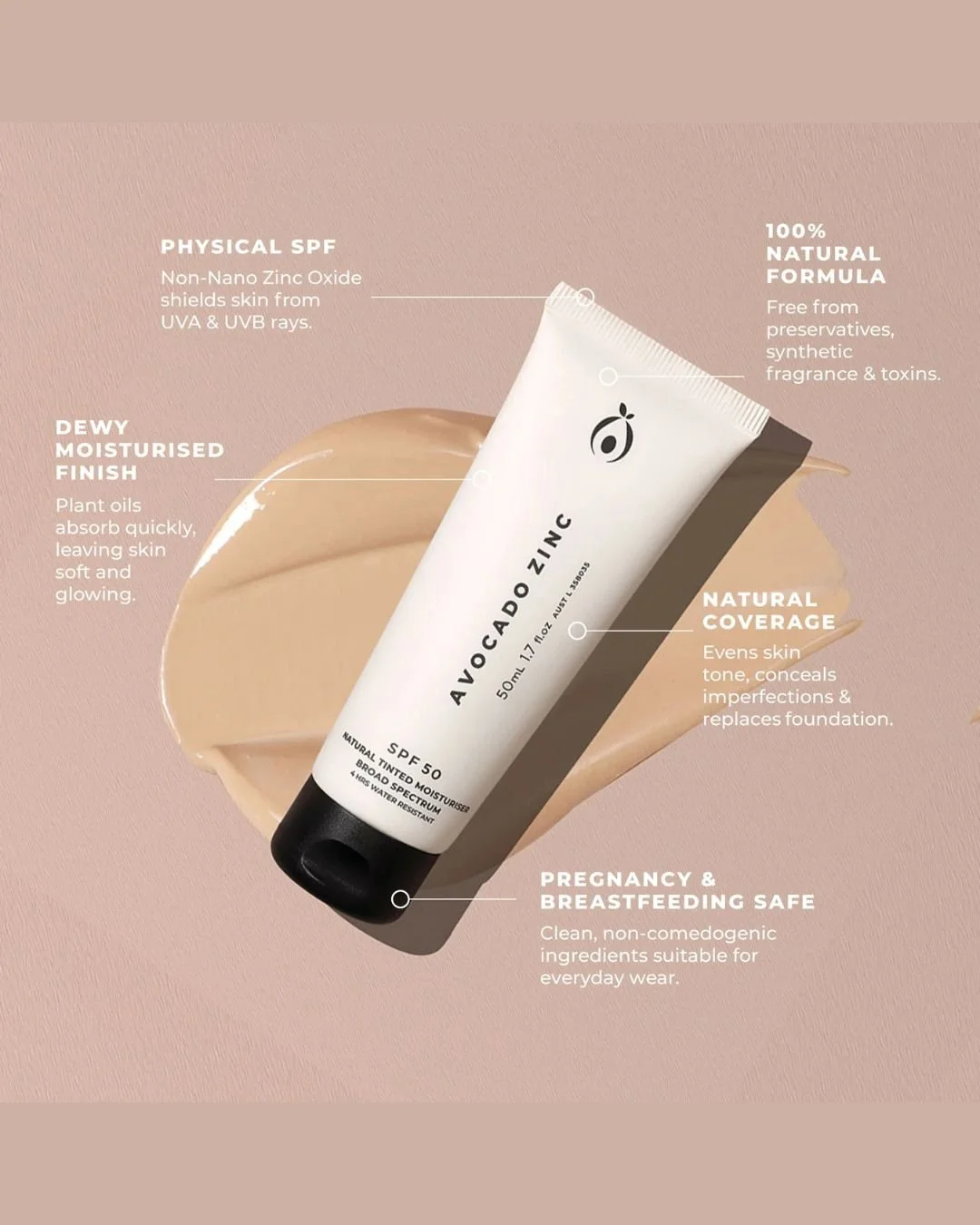 Crème Solaire Teintée SPF 50 - AVOCADO ZINC