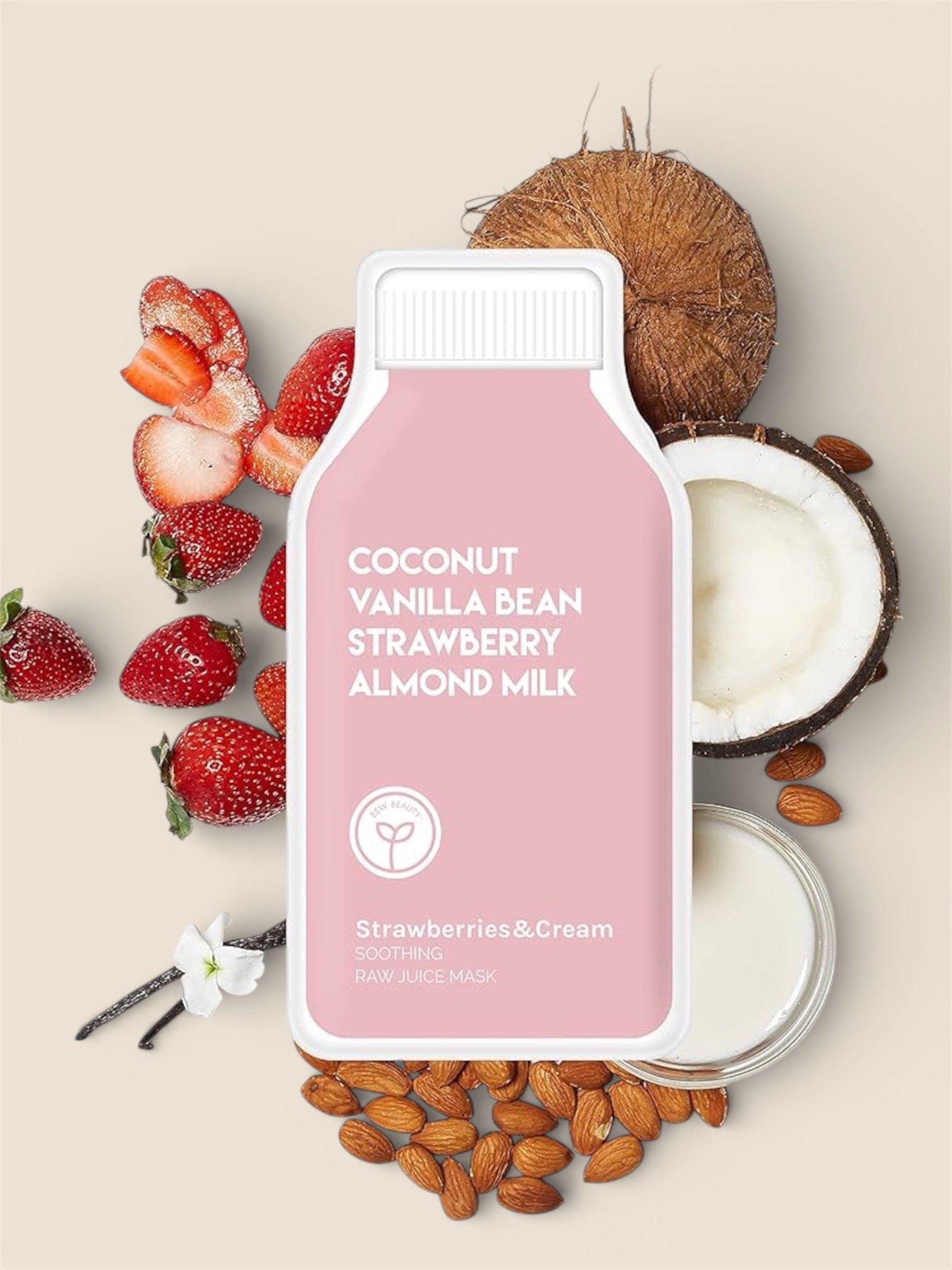 Masque Jus Cru Lait d'Amande et Fraises |  Apaisant - ESW BEAUTY
