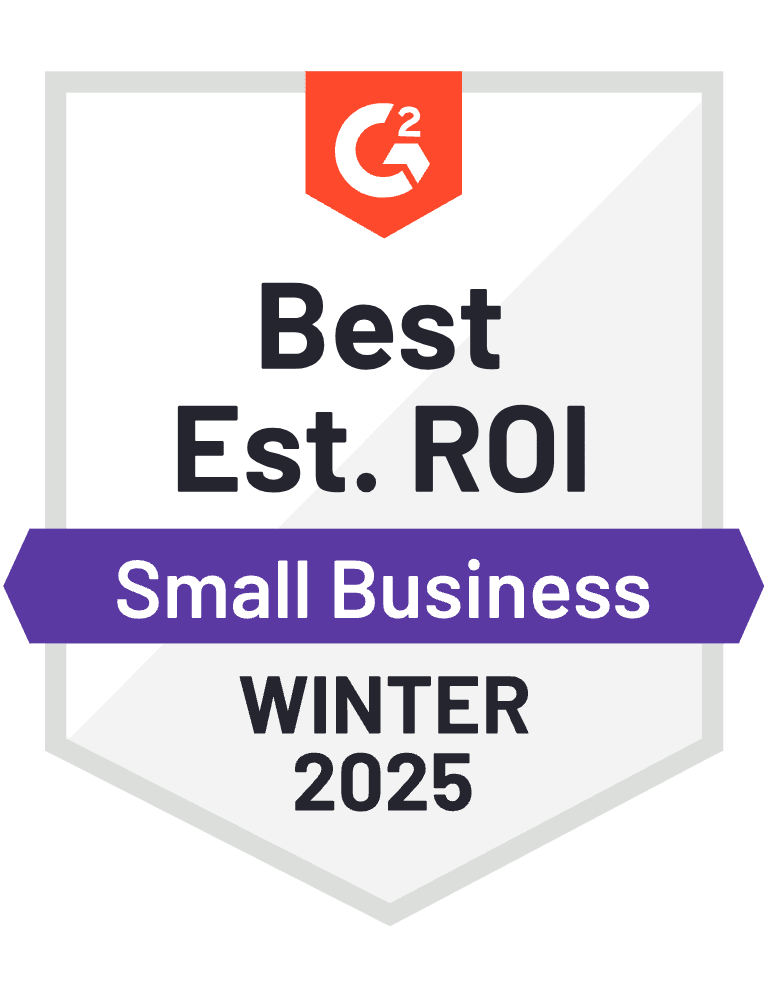 G2 High Performer Winter 2025 award for virtual office software for the best estimated return on investment for small businesses in winter 2025