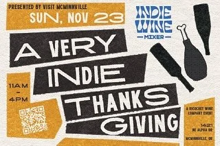 A very Indie Thanksgiving is THIS SUNDAY 🤩 

We will be bringing a brand new release to the Holiday table! A light bodied, Willamette Valley blend of Gamay Noir, Teroldego and Syrah 🤤🍷💫 spontaneously fermented, unfined and gently filtered. Finish