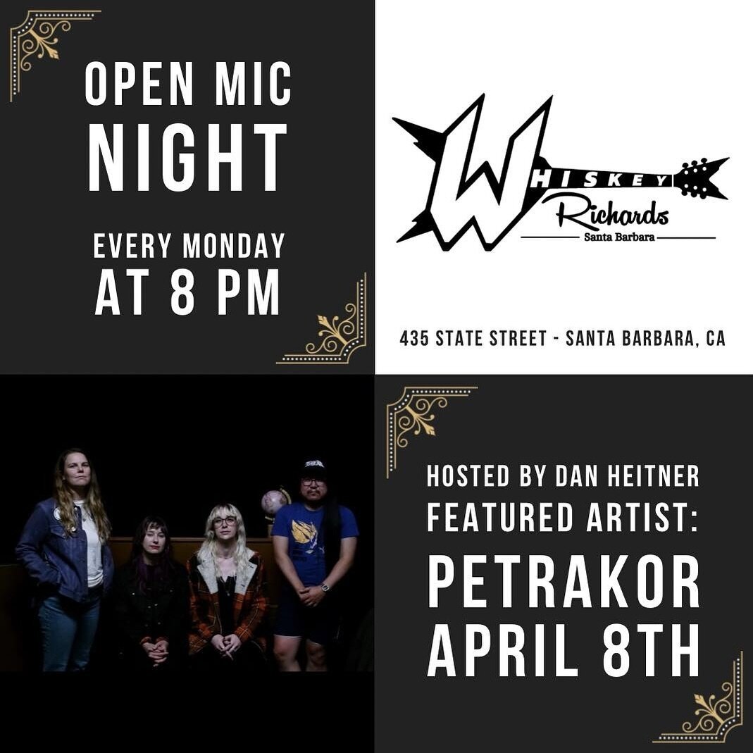 Join us every week for a night of musical magic at Whiskey Richards! Open Mic Night celebrates local talent and good vibes! See you on stage! Tonight&rsquo;s featured artist is Petrakor! #OpenMicNight #LiveMusic #MagicMoments #SantaBarbara #WhiskeyRi