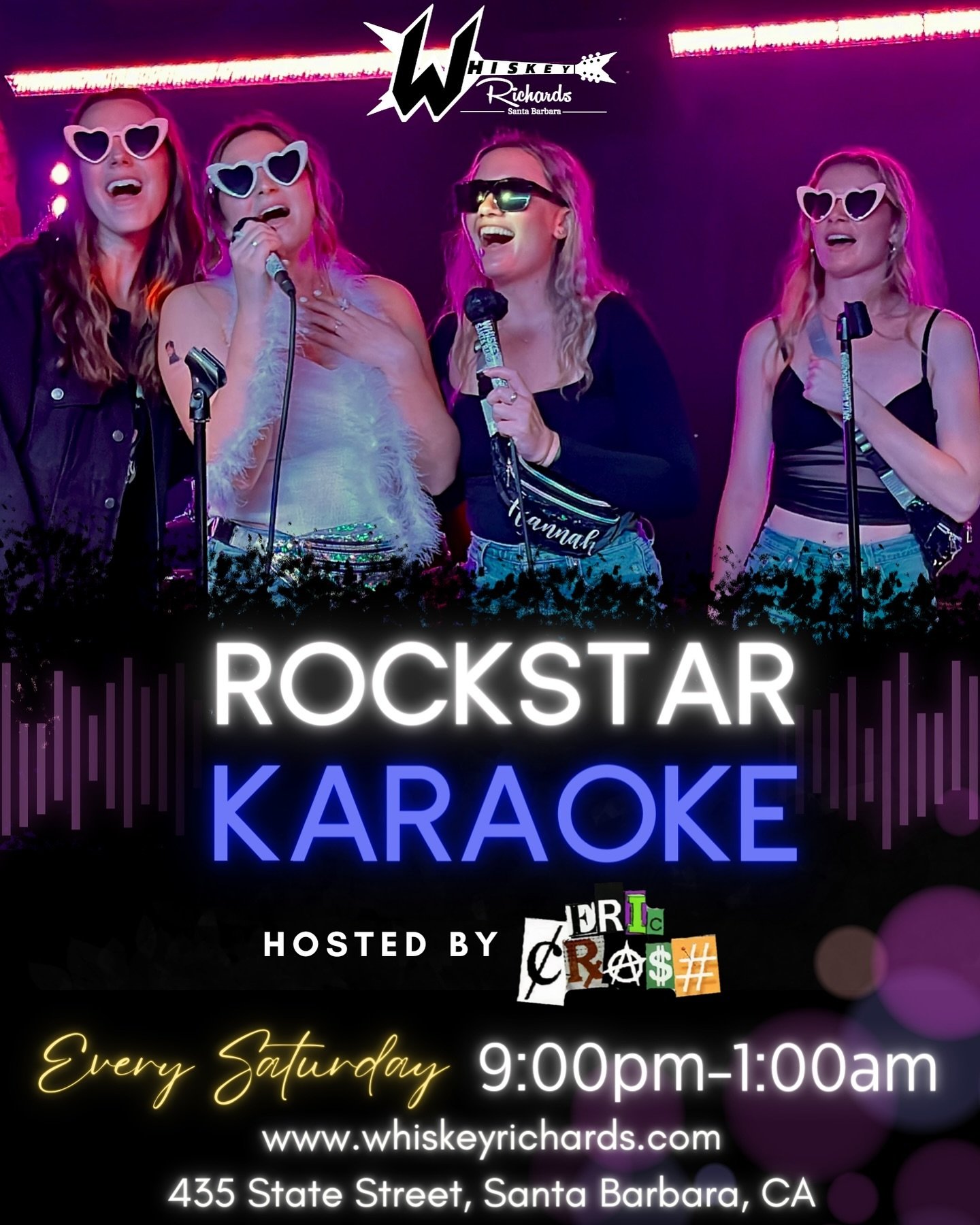 Grab the mic, step into the limelight, and let your voice soar at Whiskey Richards Rockstar Karaoke night! It&rsquo;s your chance to shine like a true rock icon! #RockstarKaraoke #DowntownSB #MagicMoments #SantaBarbara #WhiskeyRichards #Bachelorette 