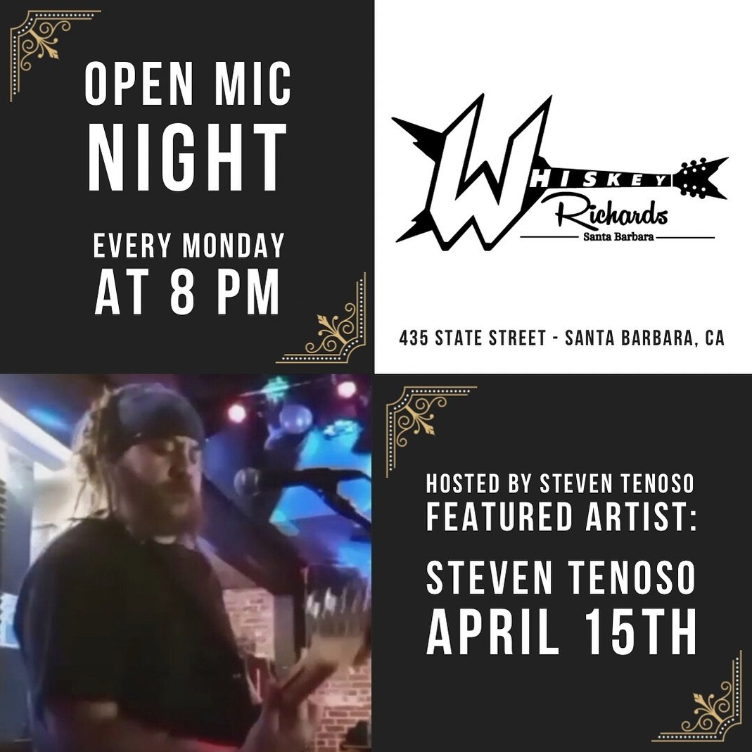 Step up to the mic and let your talent shine at Whiskey Richards. Our Open Mic Night is the perfect stage for your music, poetry, and creativity! Monday&rsquo;s featured artist is Steven Tenoso, who will also be hosting for Dan while he&rsquo;s away!