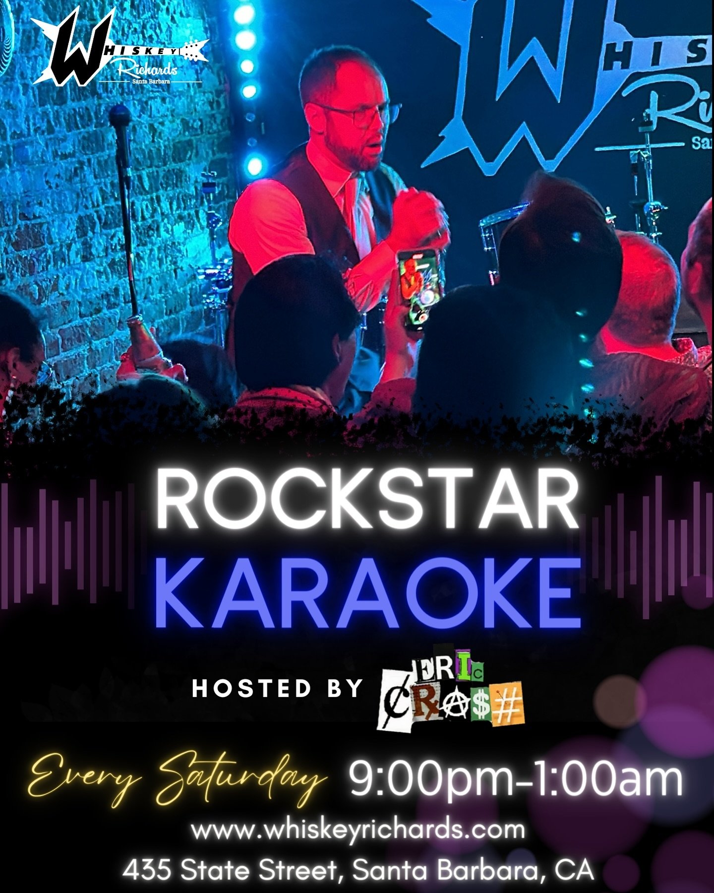 Unleash your inner rockstar at Whiskey Richards! Join us for Rockstar Karaoke nights, where you take the stage and own the spotlight! Are you ready to rock?! #RockstarKaraoke #LiveMusic #DowntownSB #MagicMoments #SantaBarbara #WhiskeyRichards