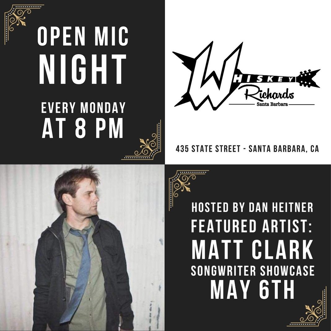 Calling all performers and music lovers! Join us at Whiskey Richards for an electrifying Open Mic Night. Your spotlight moment awaits! Monday&rsquo;s featured artist is Matt Clark and his songwriter showcase! #OpenMicNight #LiveMusic #MagicMoments #S