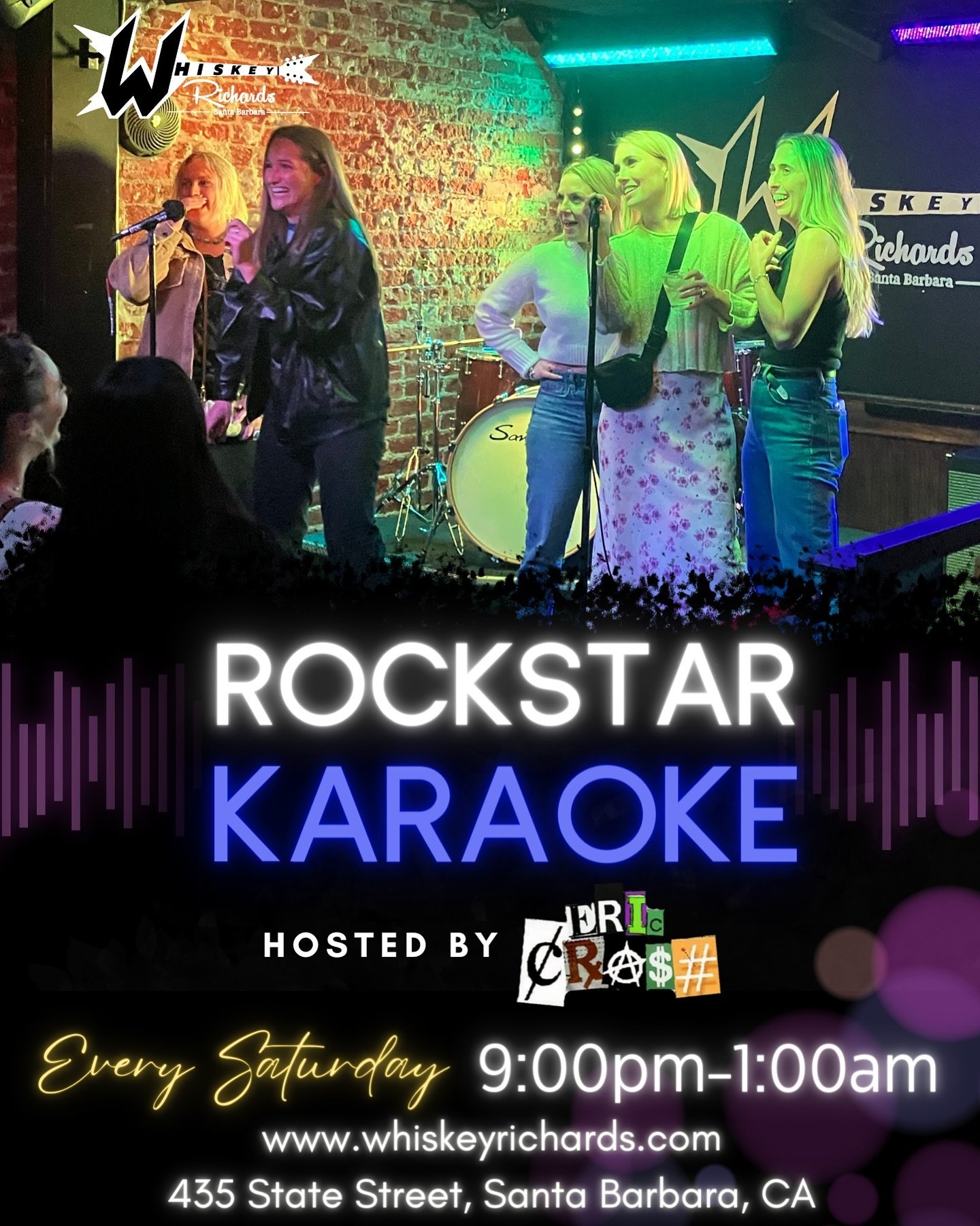 Experience the ultimate Rockstar Karaoke nights at Whiskey Richards, where lights, music, and attitude collide! Unleash your inner rock legend and bring your A-game to rock the night away! #RockstarKaraoke #DowntownSB #MagicMoments #SantaBarbara #Whi