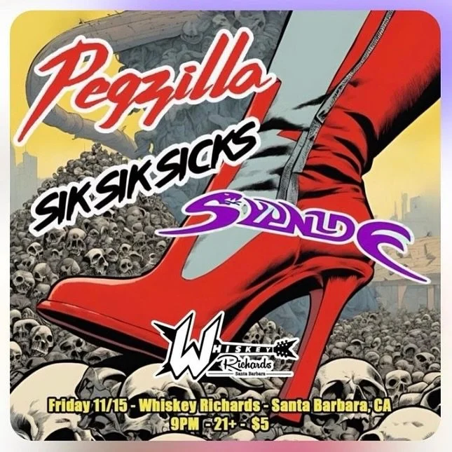 Gear up for a top metal line-up hitting the stage this Friday at Whiskey Richards! Pegzilla, Syanide, and Sik Sik Sicks are taking over Friday, 11/15 at 9 pm! Come support the Santa Barbara metal and live music! #LiveMusic #MagicMoments #SantaBarbara