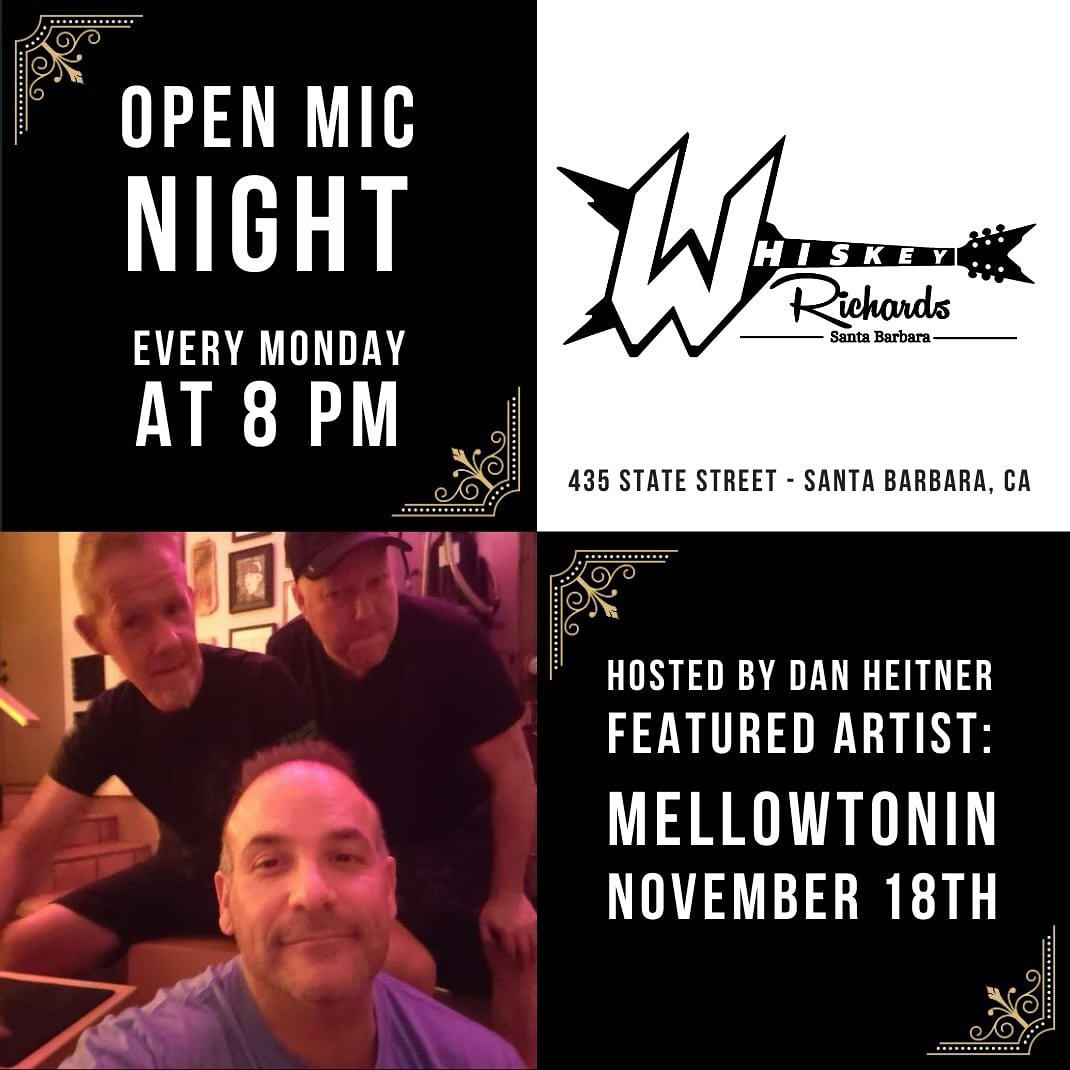 Calling all performers and music lovers! Join us at Whiskey Richards for an electrifying Open Mic Night. Your spotlight moment awaits! Tonight&rsquo;s featured artist is Mellowtonin! #OpenMicNight #LiveMusic #MagicMoments #SantaBarbara #WhiskeyRichar