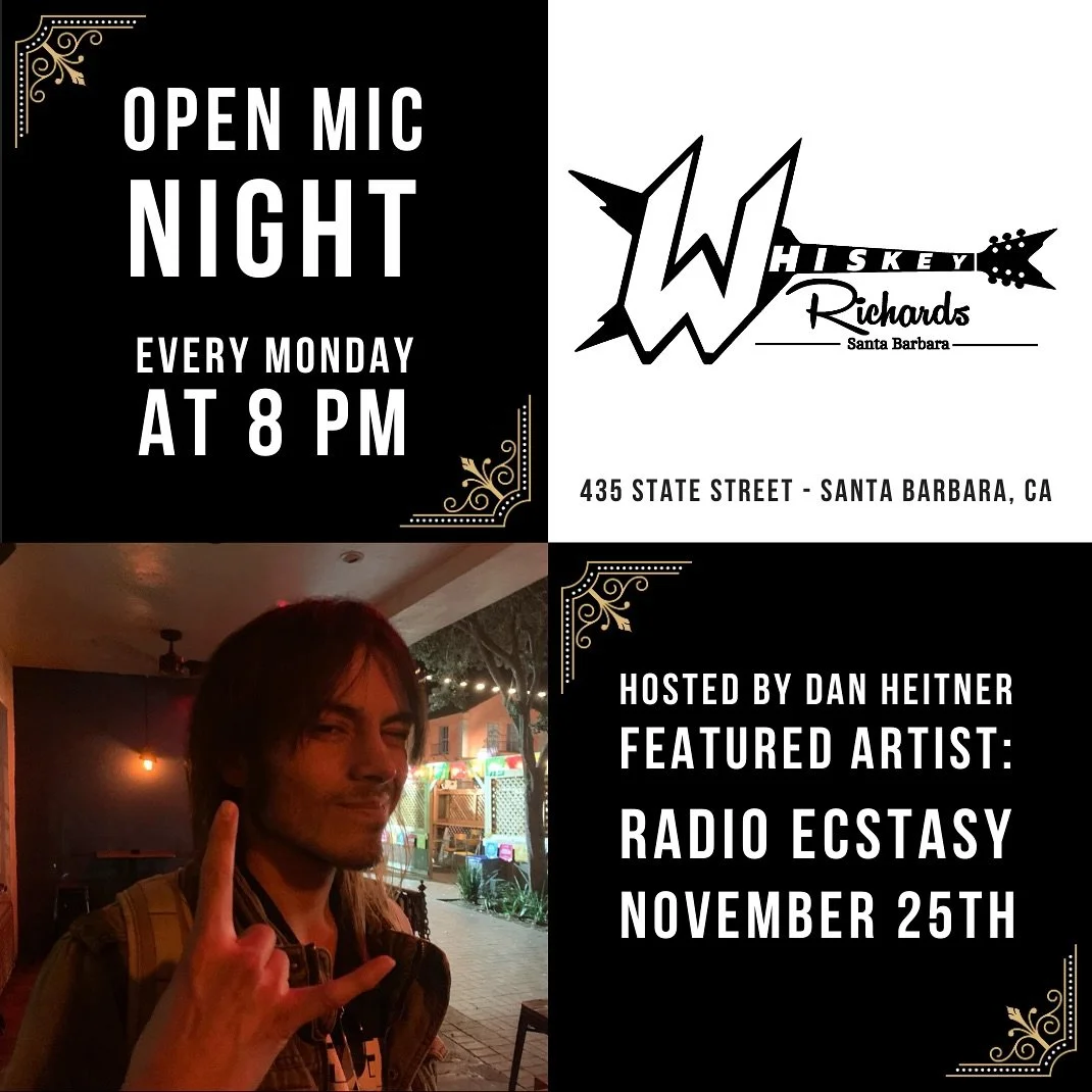 Calling all performers and music lovers! Join us at Whiskey Richards for an electrifying Open Mic Night. Your spotlight moment awaits! Monday&rsquo;s featured artist is Radio Ecstasy! #OpenMicNight #LiveMusic #MagicMoments #SantaBarbara #WhiskeyRicha