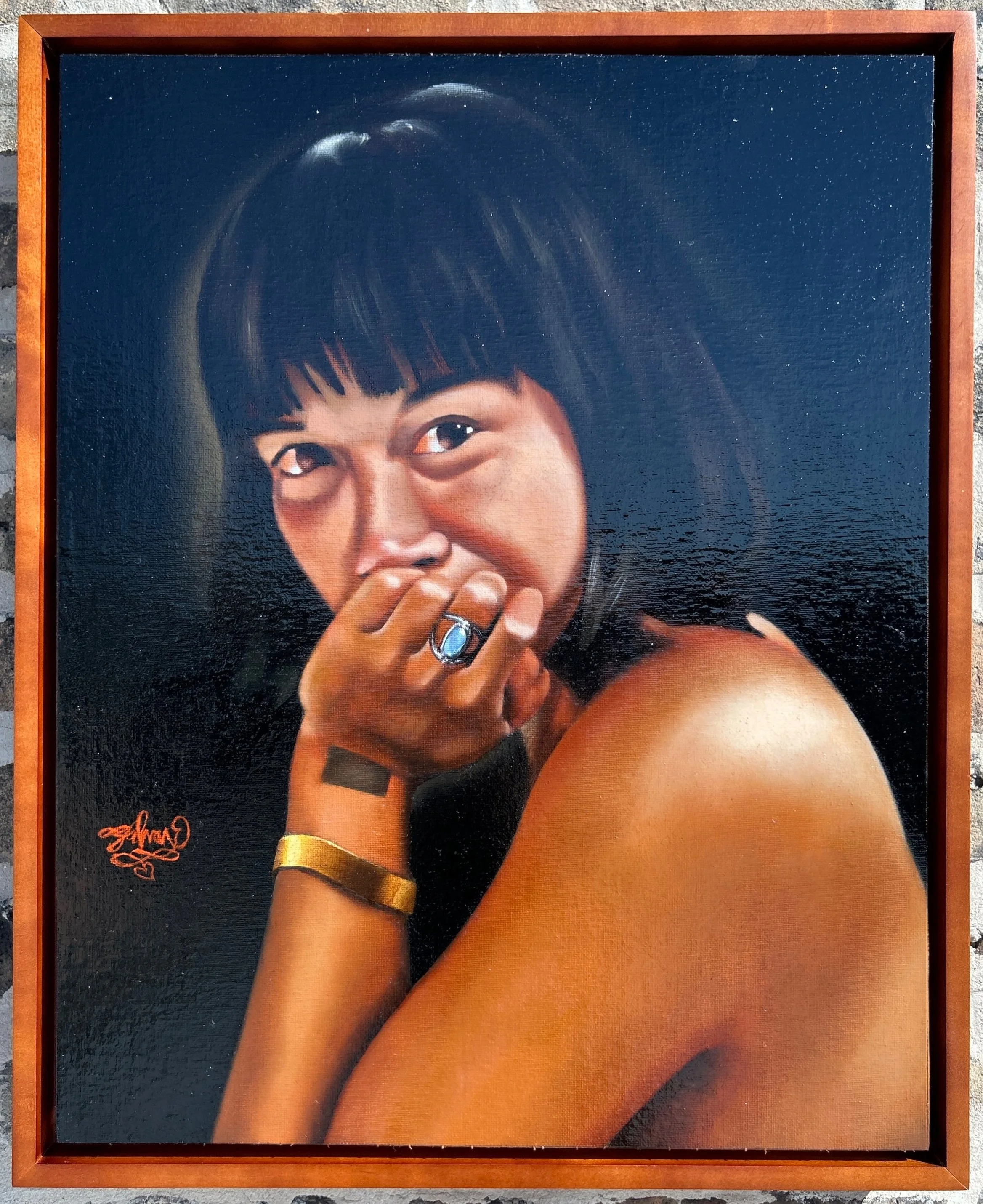 …con el oro y la aguamarina (oil on canvas panel, 16” x 20”), 2024