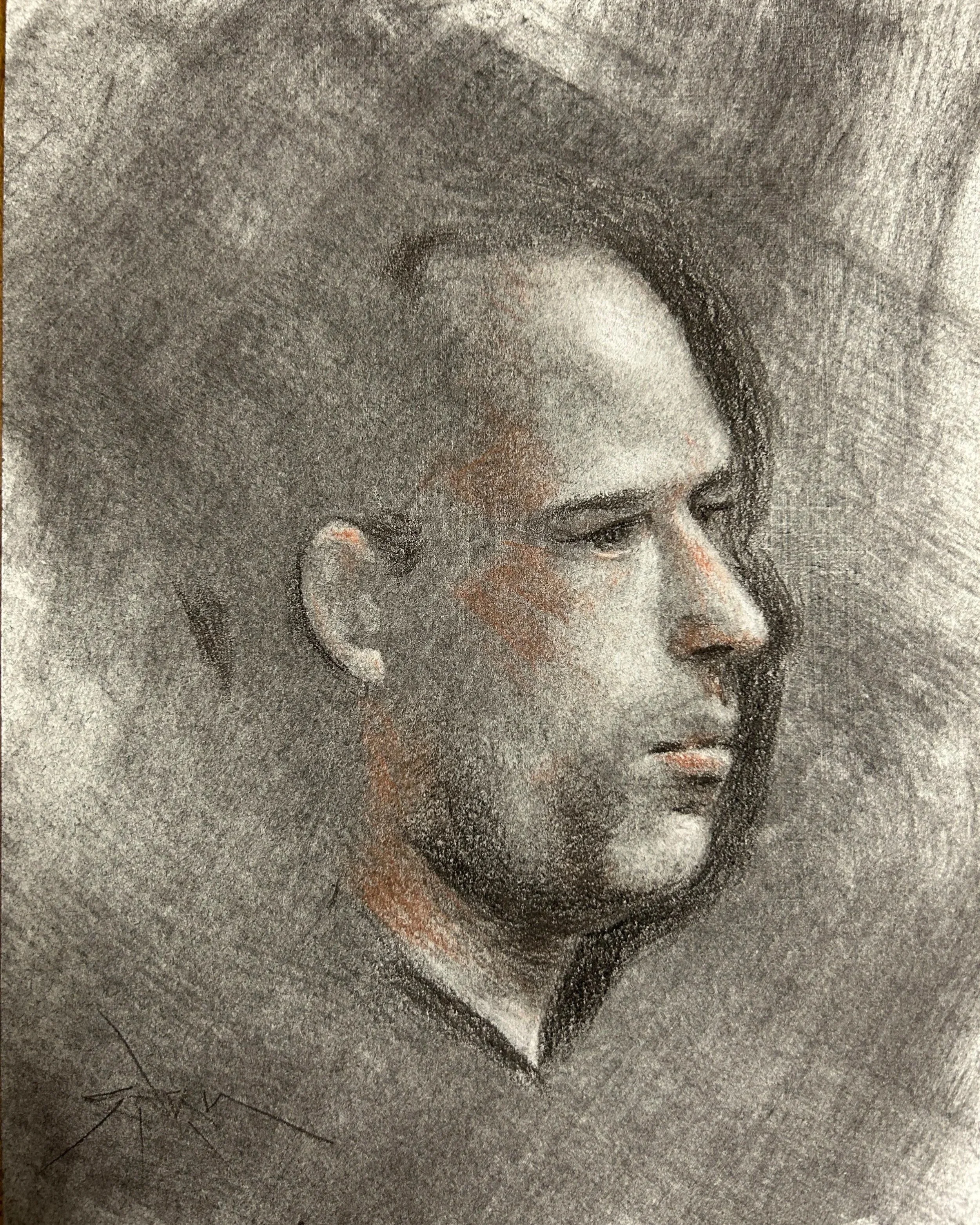 …mixed media on toned paper, 9” x 6”), 2025