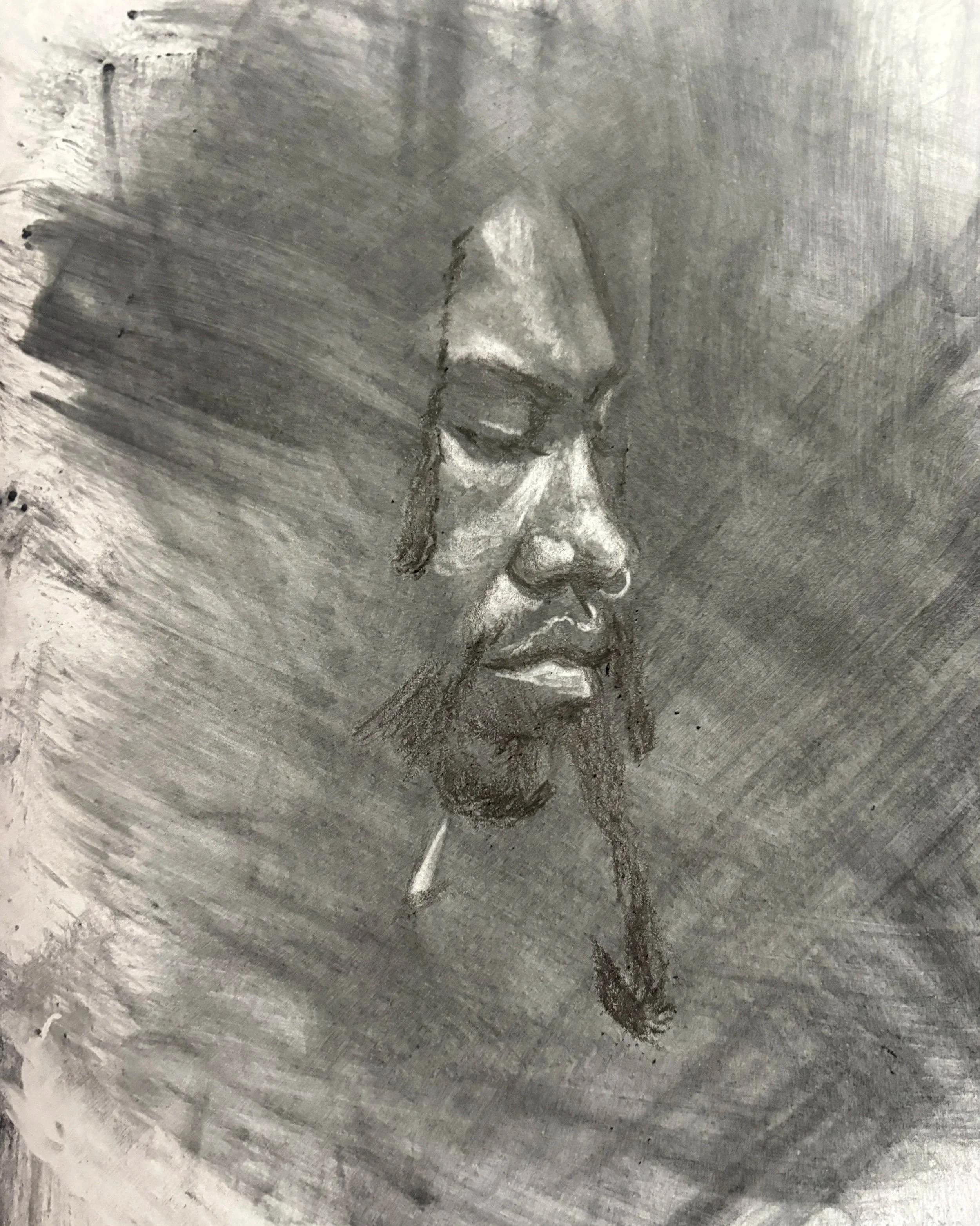 …charcoal on paper, 7.25” x 9.75”), 2025