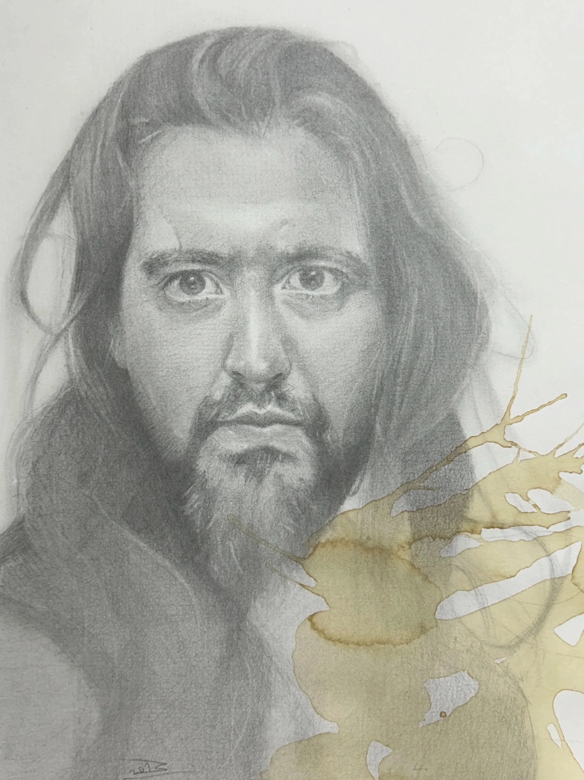 Autorretrato (graphite on stained paper,  9” x 12”) 2023