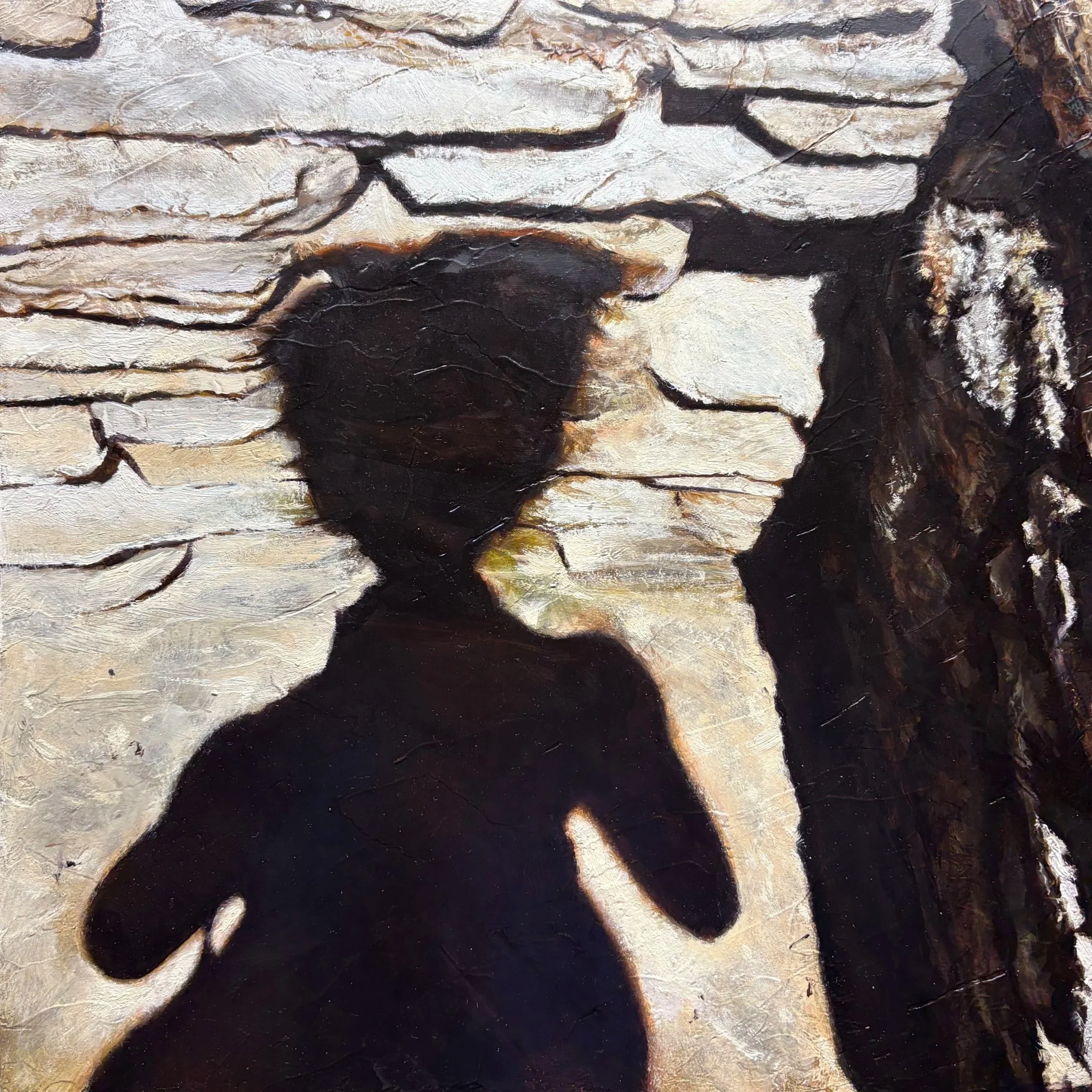 Sombreando en Toniná (oil on paper mounted on panel, 12” x 12”), 2025