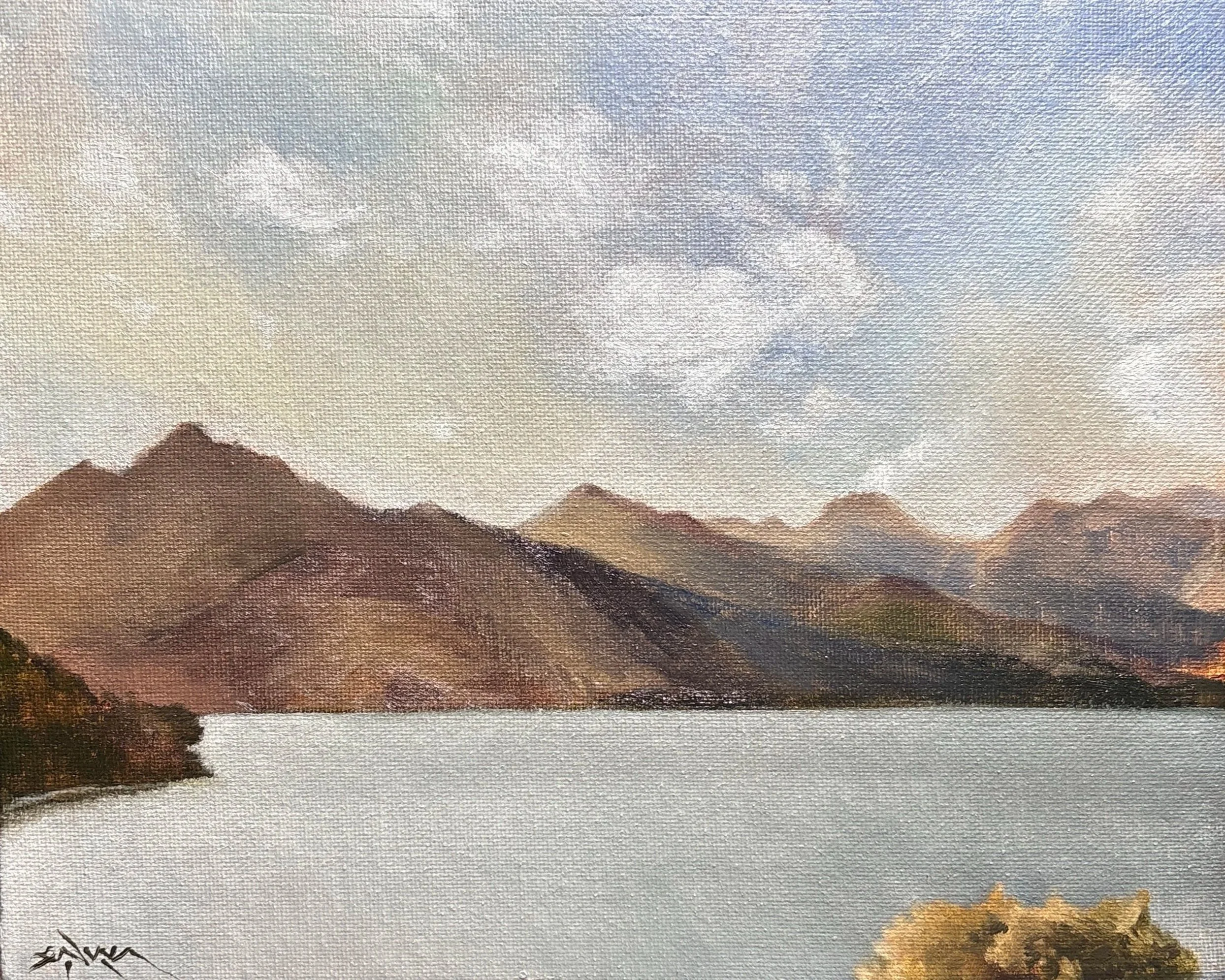 Lago Atitlán (oil on canvas mounted on board, 8” x 10”), 2025