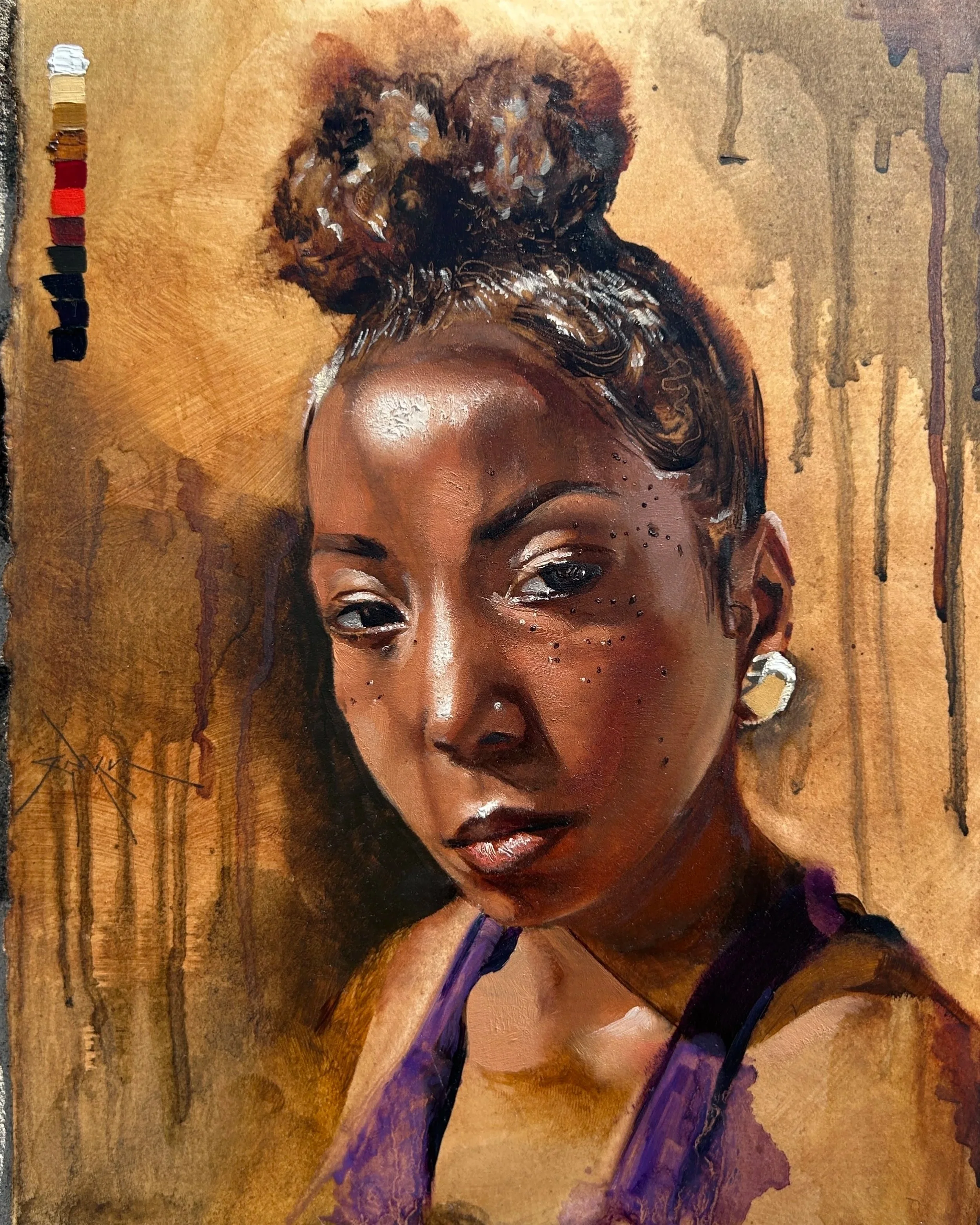 …w/the Gold & the Purple {Paperworks} (oil on paper mounted on panel, 8” x 10”), 2025