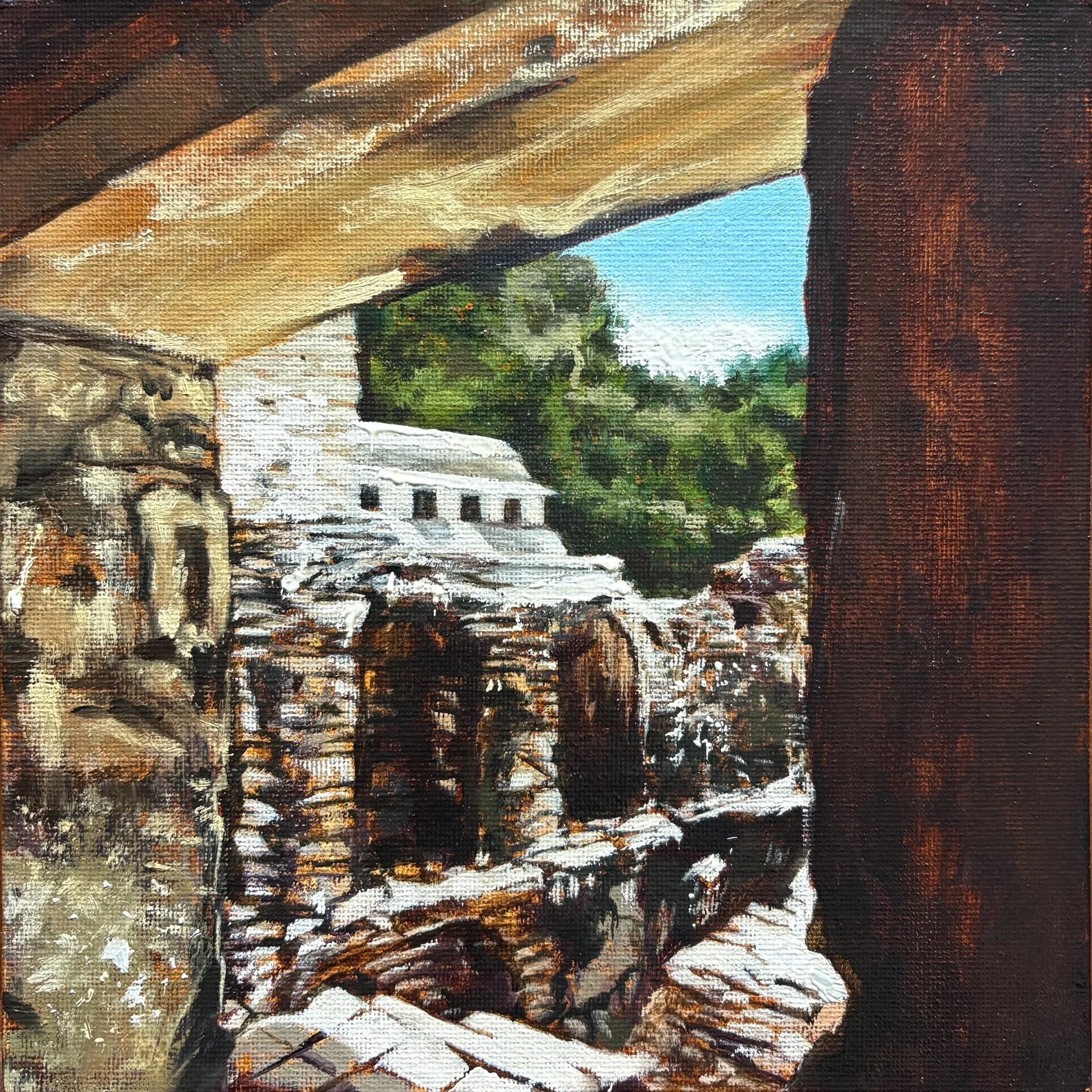 w/in Palenque (oil on canvas mounted on board), 2025