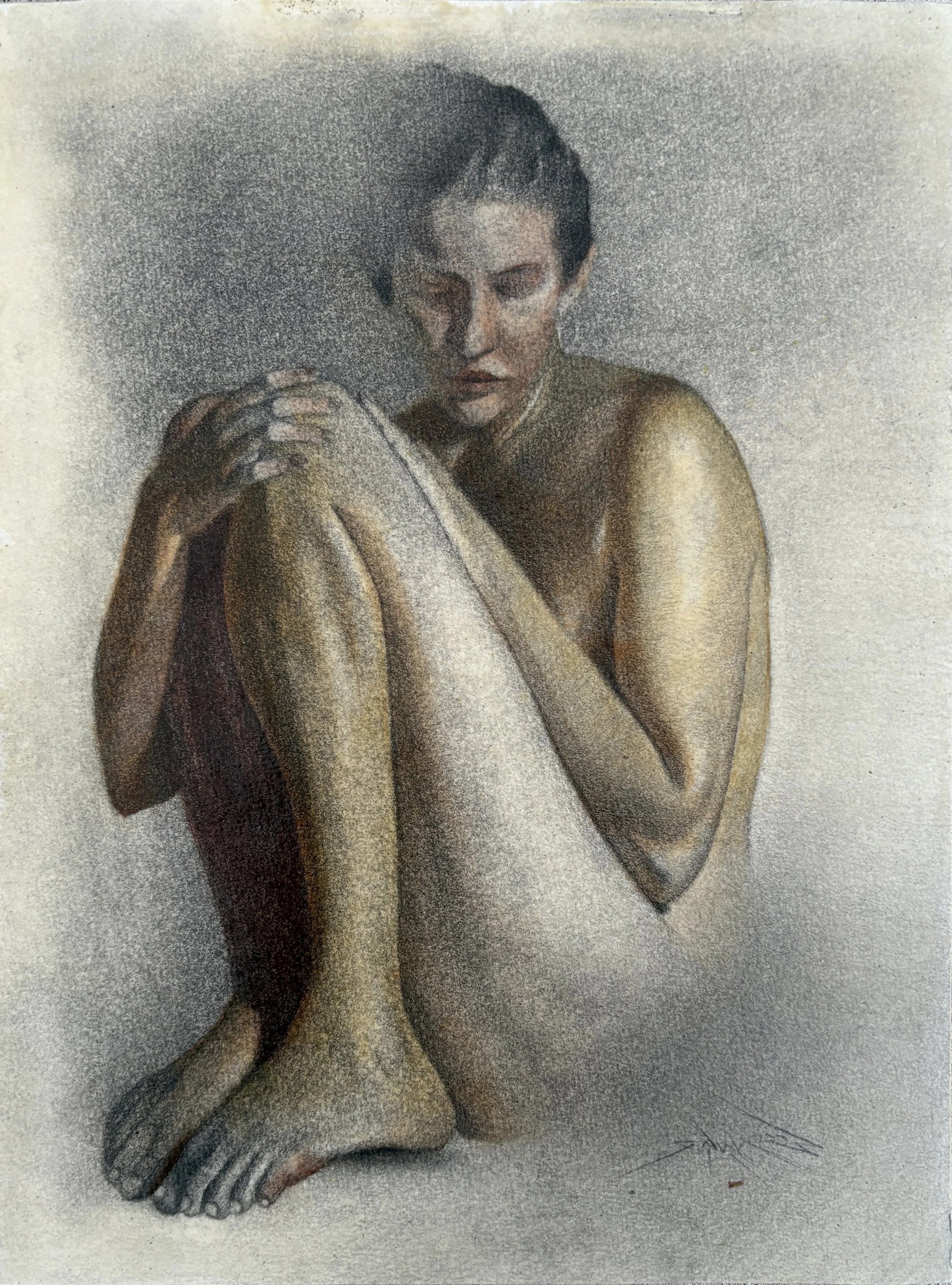 Cradled Woman {Paperworks} (mixed media on paper mounted on panel, 9” x 12”), 2023