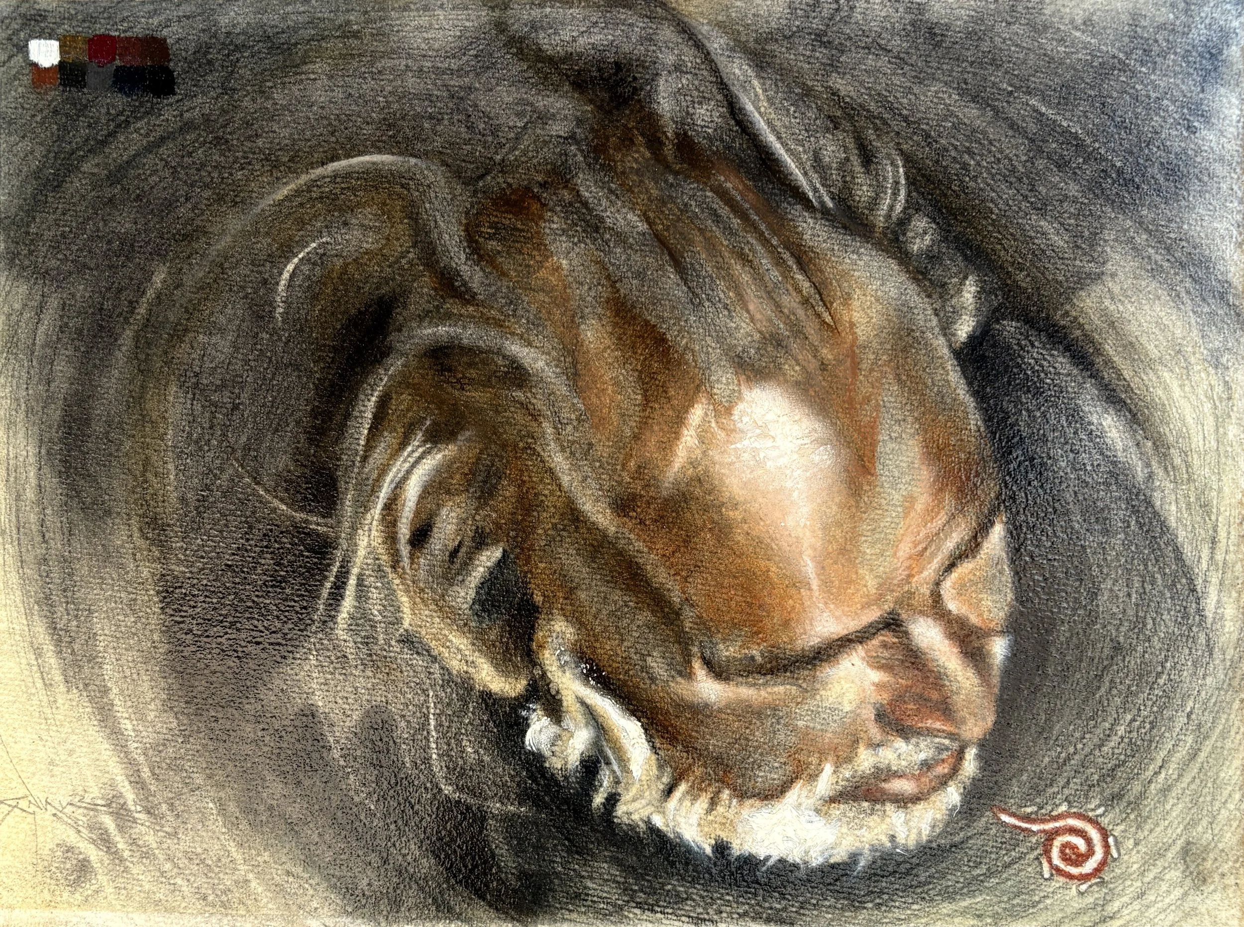 Jose Uribe {Paperworks} (mixed media on toned paper mounted on panel, 9” x 12”), private collection, 2024