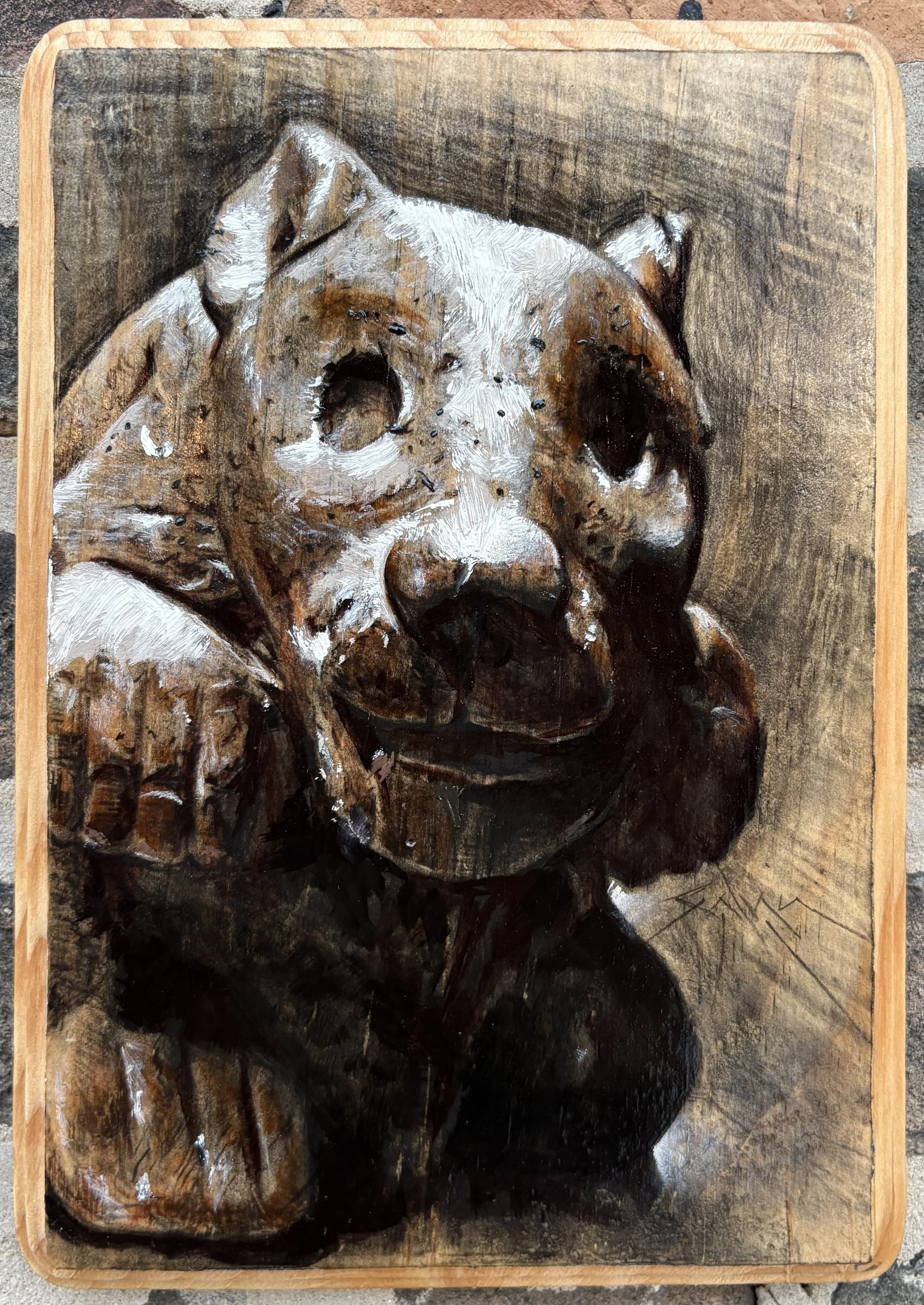 Balam (mixed media on grooved panel, 6.75” x 9.5”), 2025