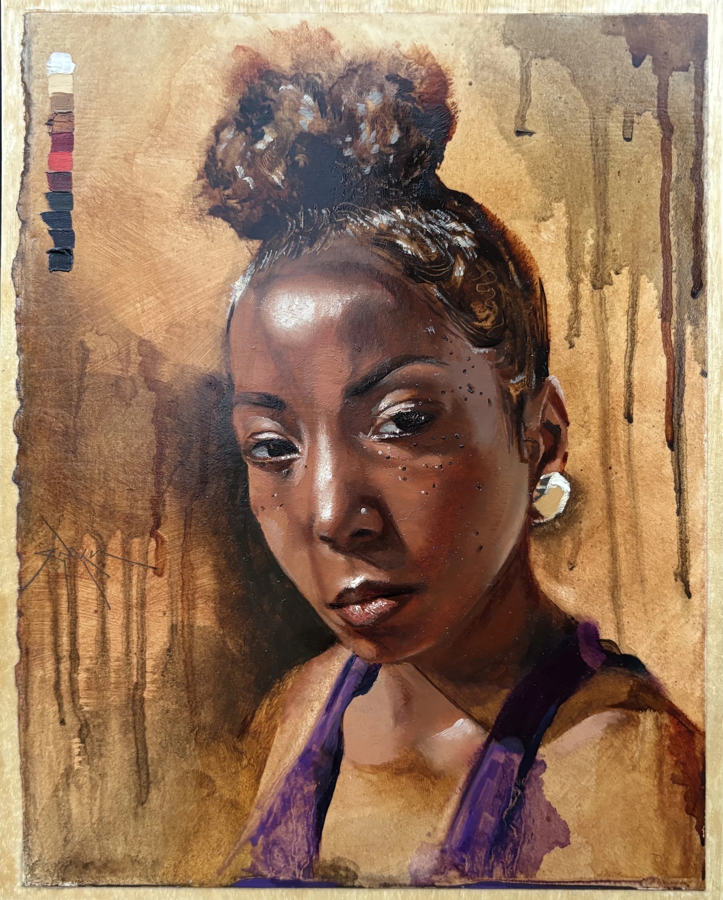 …w/the Gold & the Purple {Paperworks} (oil on paper mounted in panel, 8” x 10”), 2025