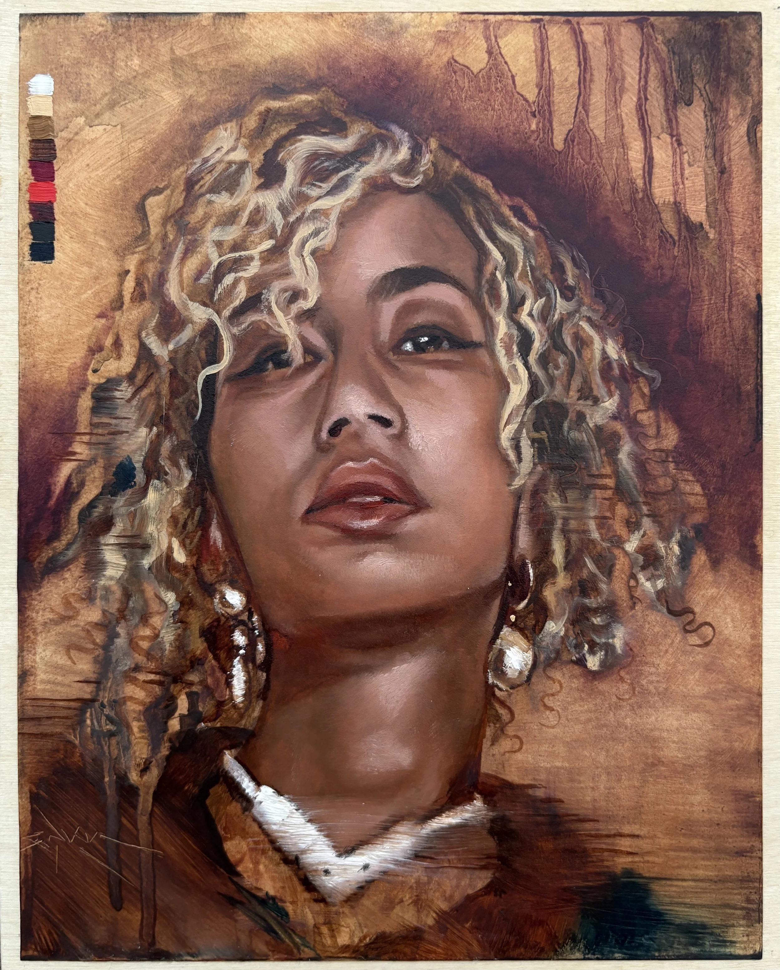 Rose-gold {Paperworks} (oil on paper mounted on panel, 8” x 10), 2025