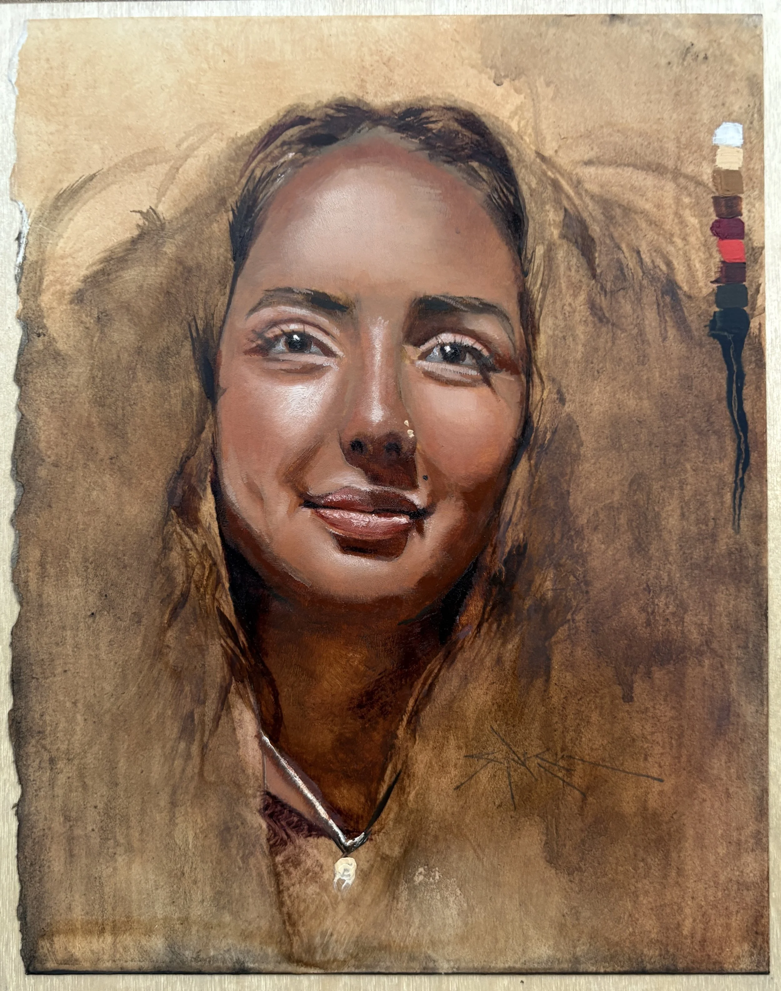 Mestiza {Paperworks} (oil on paper mounted on panel, 8” x 10”), 2025
