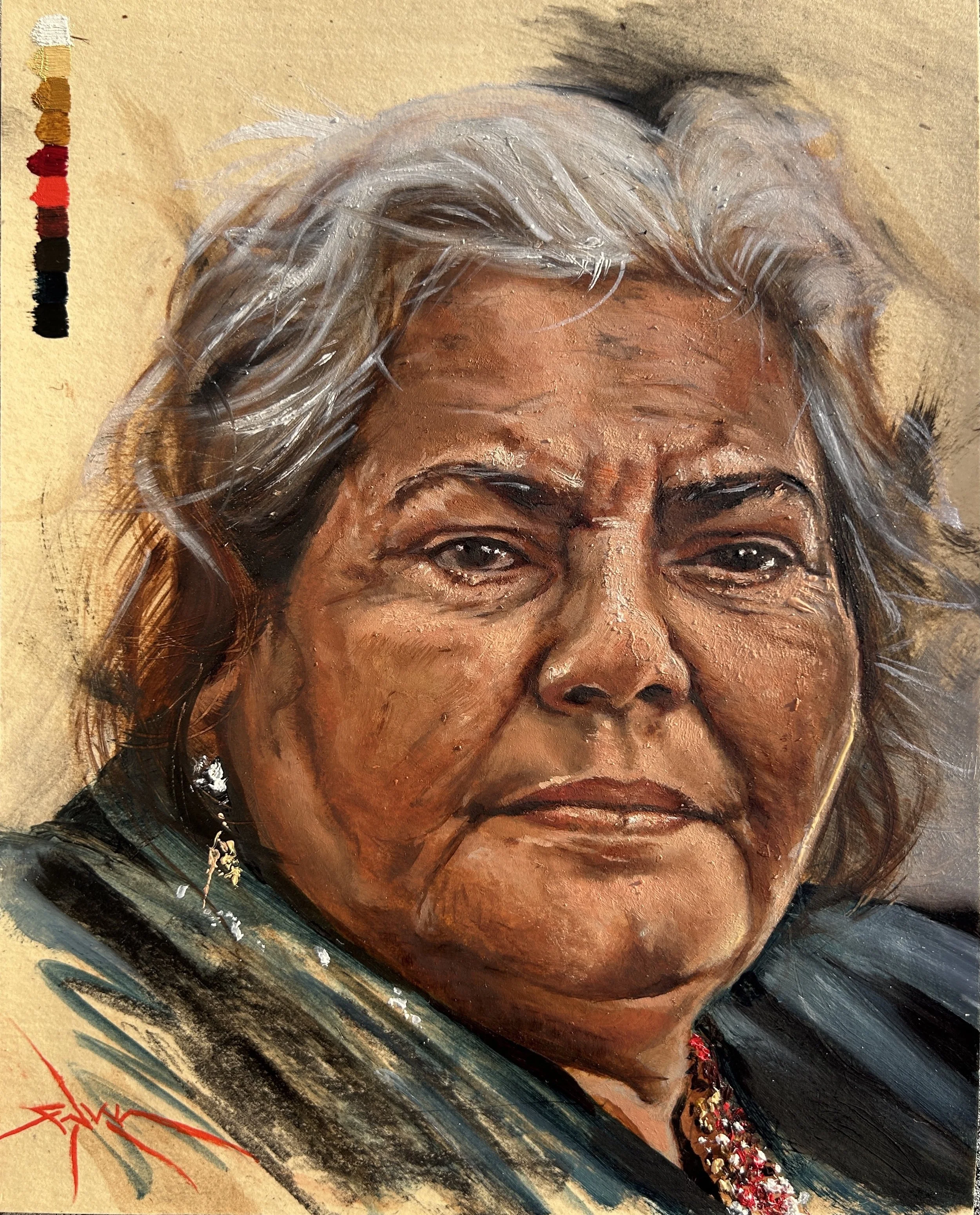 Señora Salgado {Paperworks} (mixed media on paper mounted on panel, 8” x 10”), private collection, 2024