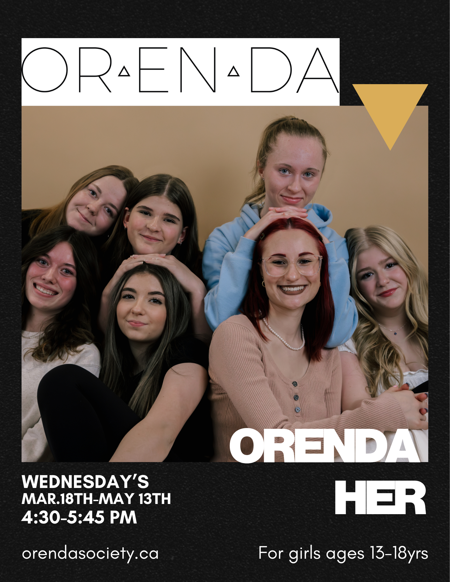 ORENDA HER Ages 13-18- 8 week series WEDNESDAYS March 18th-May 13th 2026 4:30-5:45