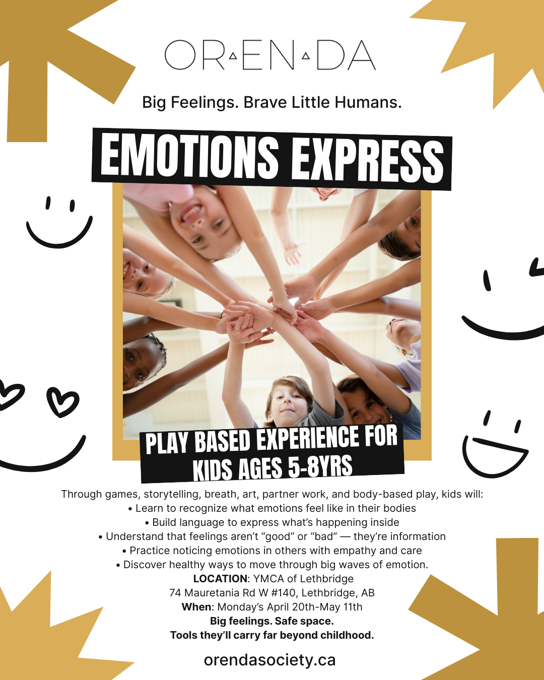 LETHRBIDGE KIDS- EMOTIONS EXPRESS     Ages 5-8  Mondays April 20th-May 11th    6-7:15pm