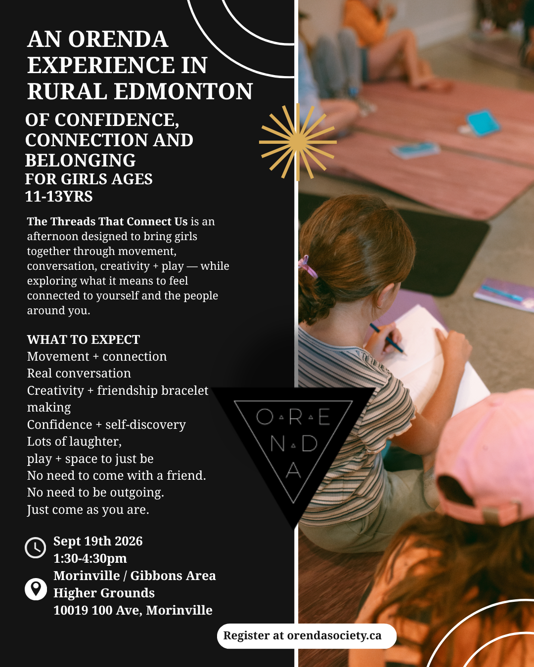 Edmonton Rural -ORENDA BLOOM Workshop Ages 11-13, Sept 19th 1:30-4:30pm.