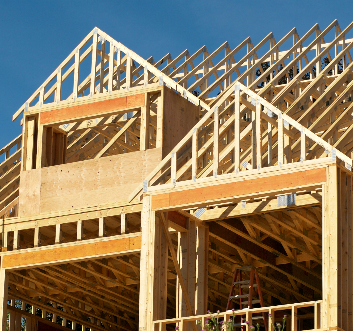 Wood framing for a new home under construction
