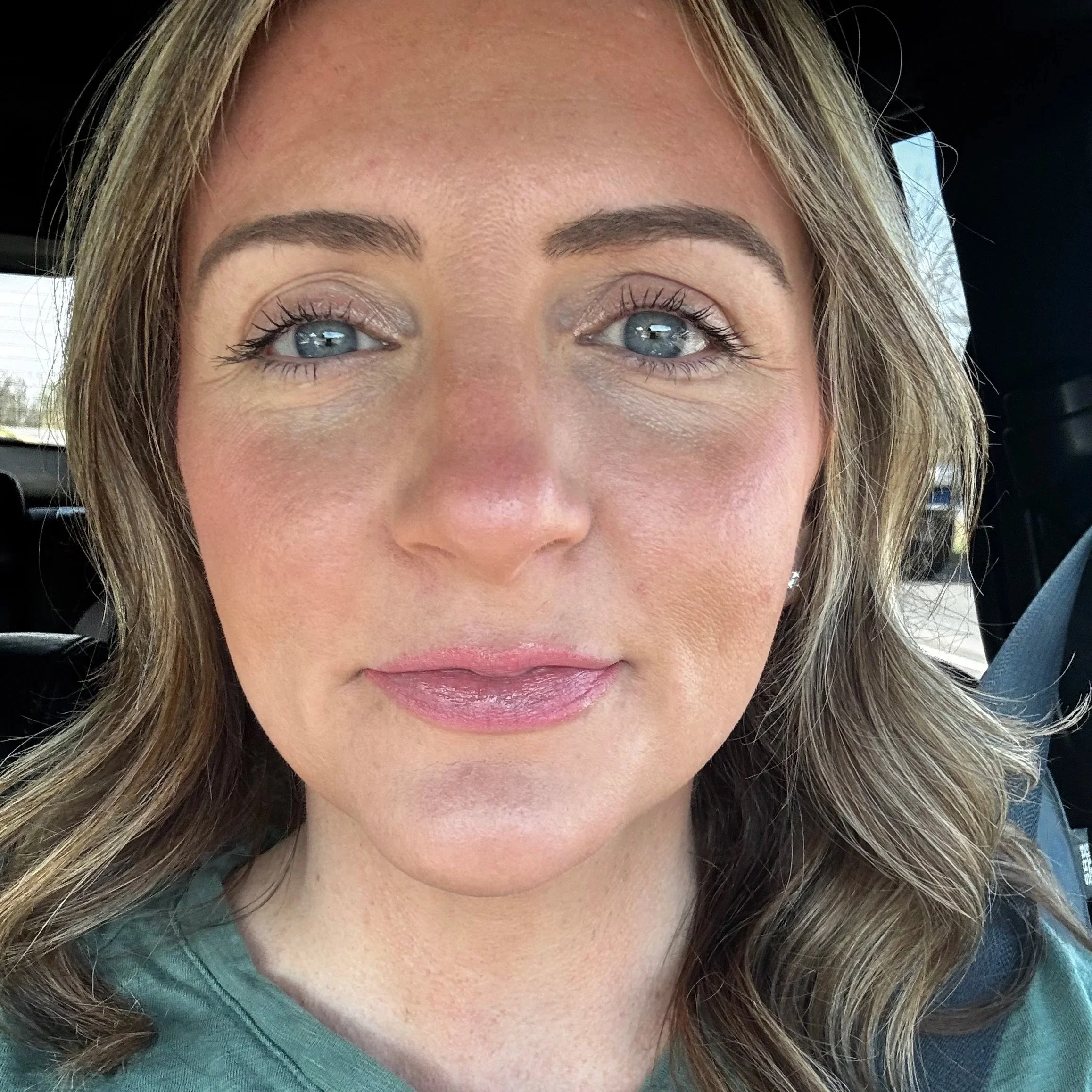 Close-up of a person's eye area showing before and after Permanent Makeup. Powder Brows. Nano strokes. Fairfax permanent makeup artist. Lip Blushing.