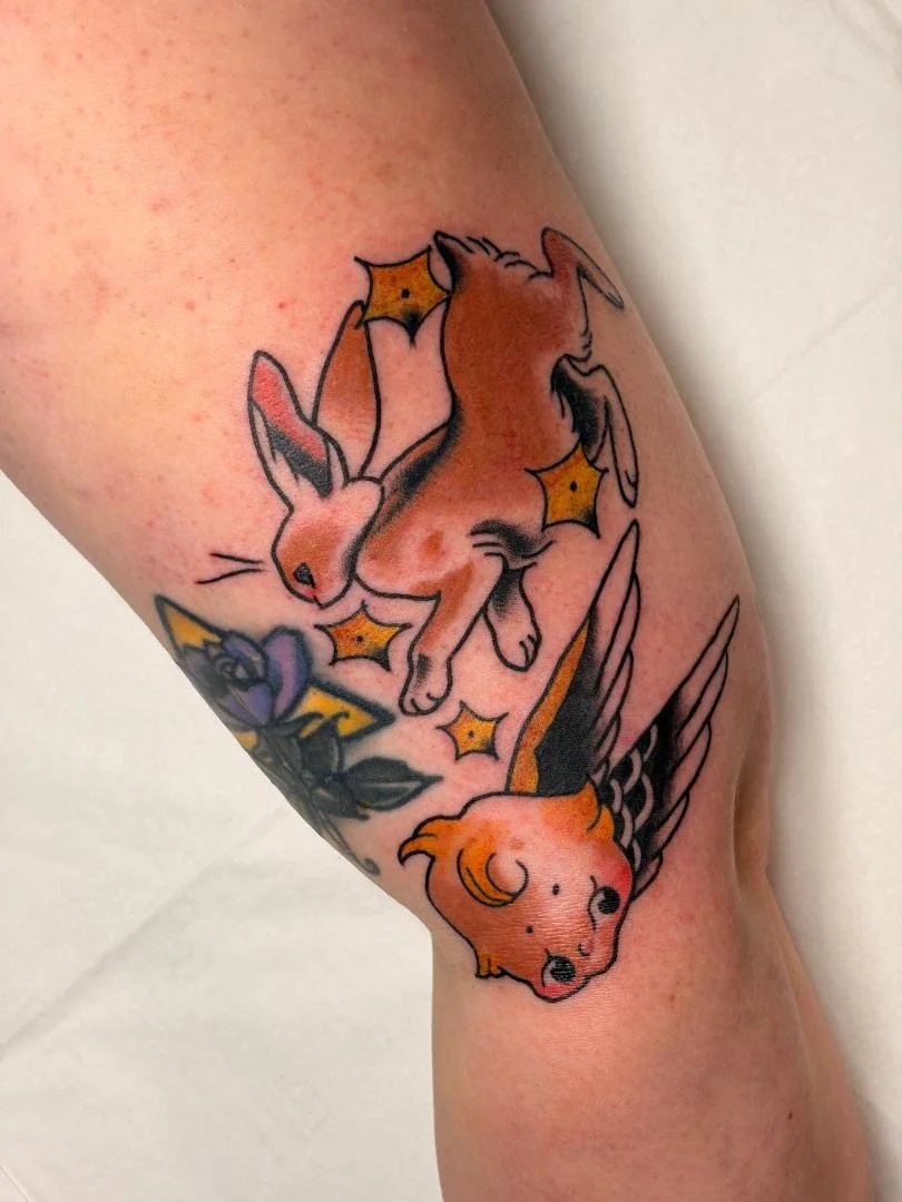 Kewpie doll, sleep, rose, American traditional tattoo, tattoo