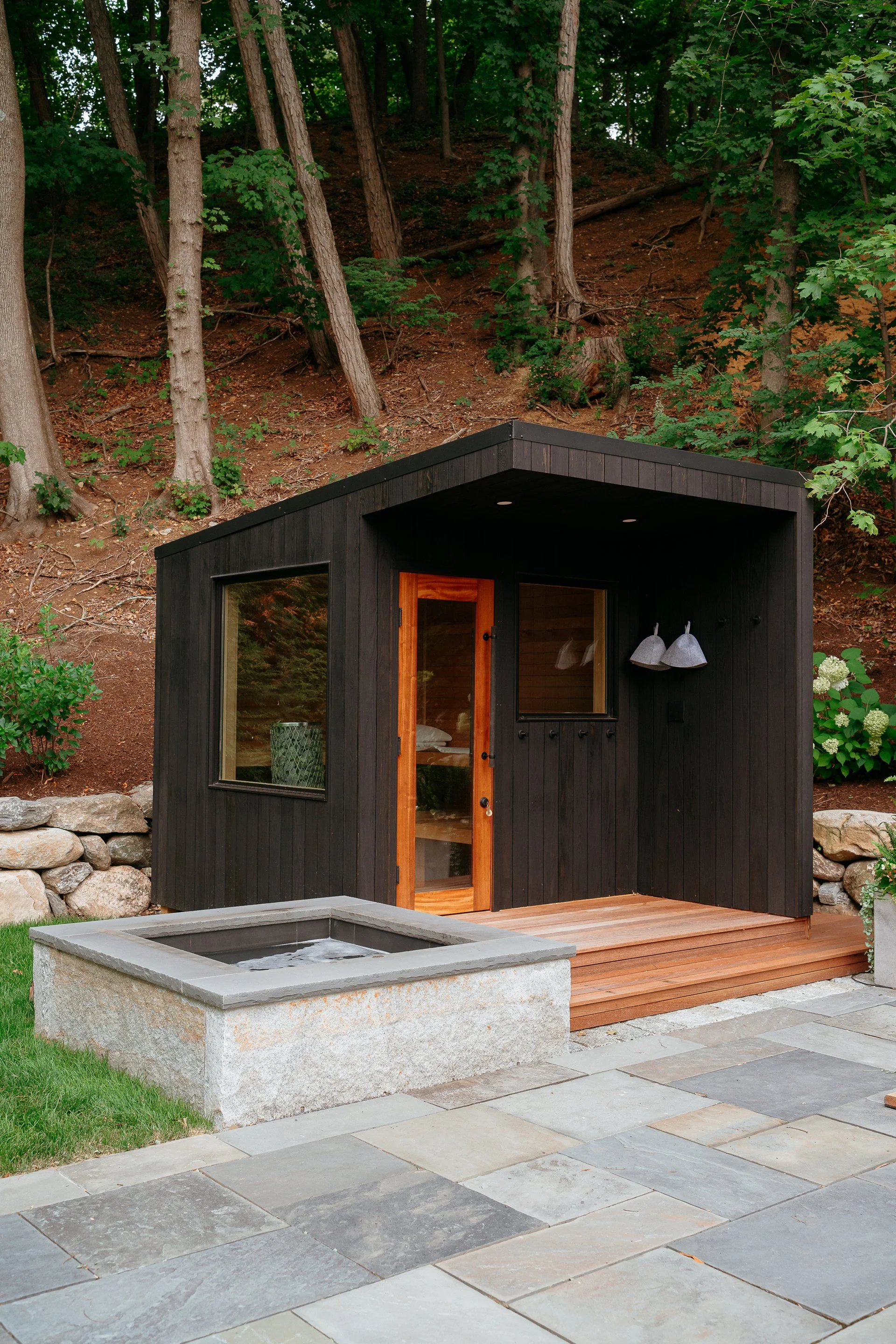 [raised][fitness-wellness][dual-pools]A BACKYARD WELLNESS RETREAT WITH SAUNA AND COLD PLUNGE.