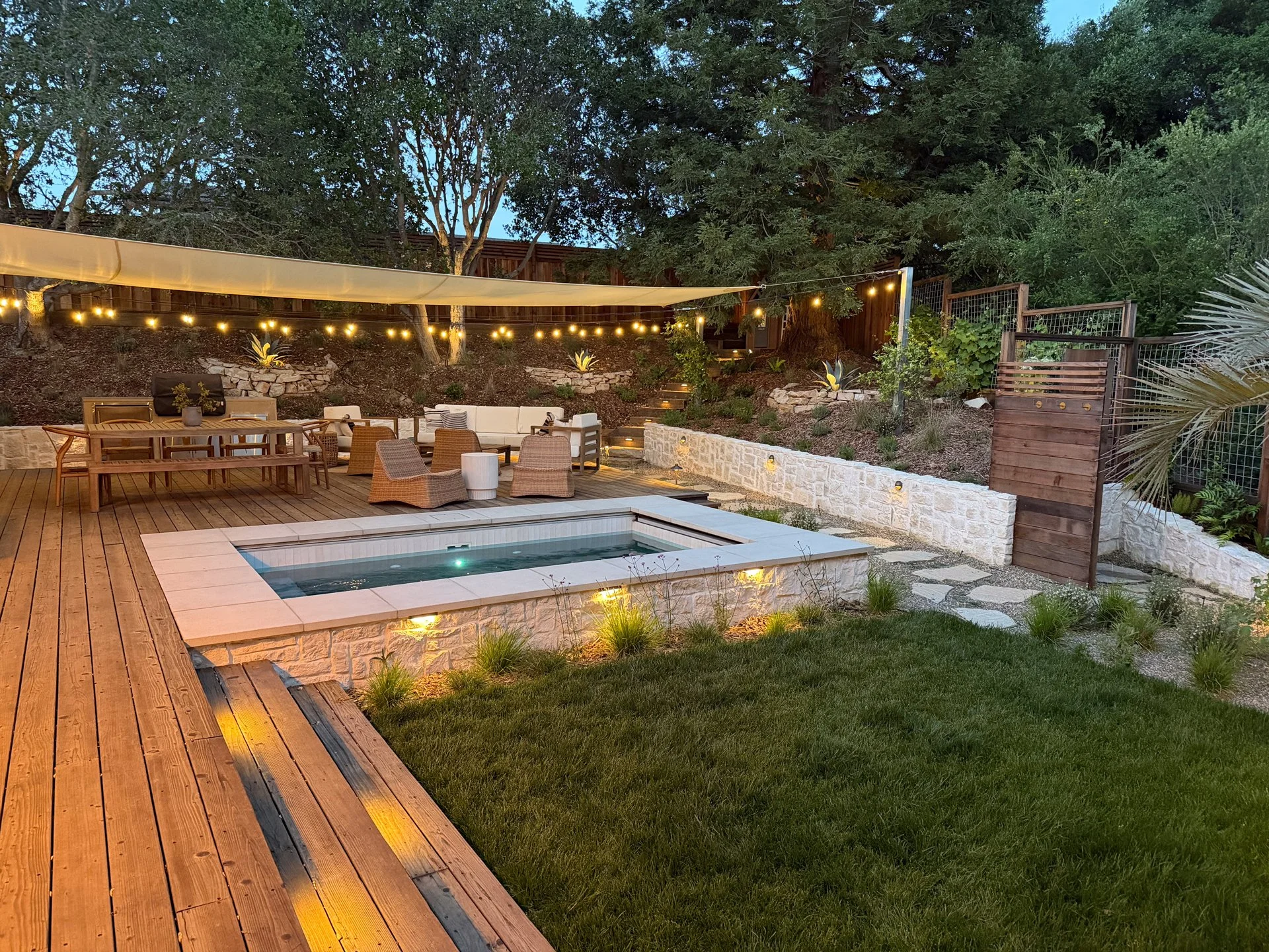 NORTHERN CALIFORNIA SMALL POOL DESIGN WITH PLUNGE POOL AND OUTDOOR SHOWER.