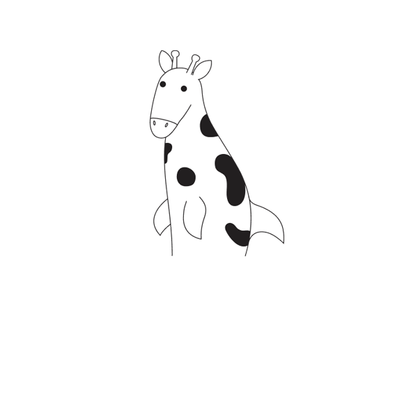 Black and white illustration of an AI hallucination of a giralphin (half giraffe, half dolphin)