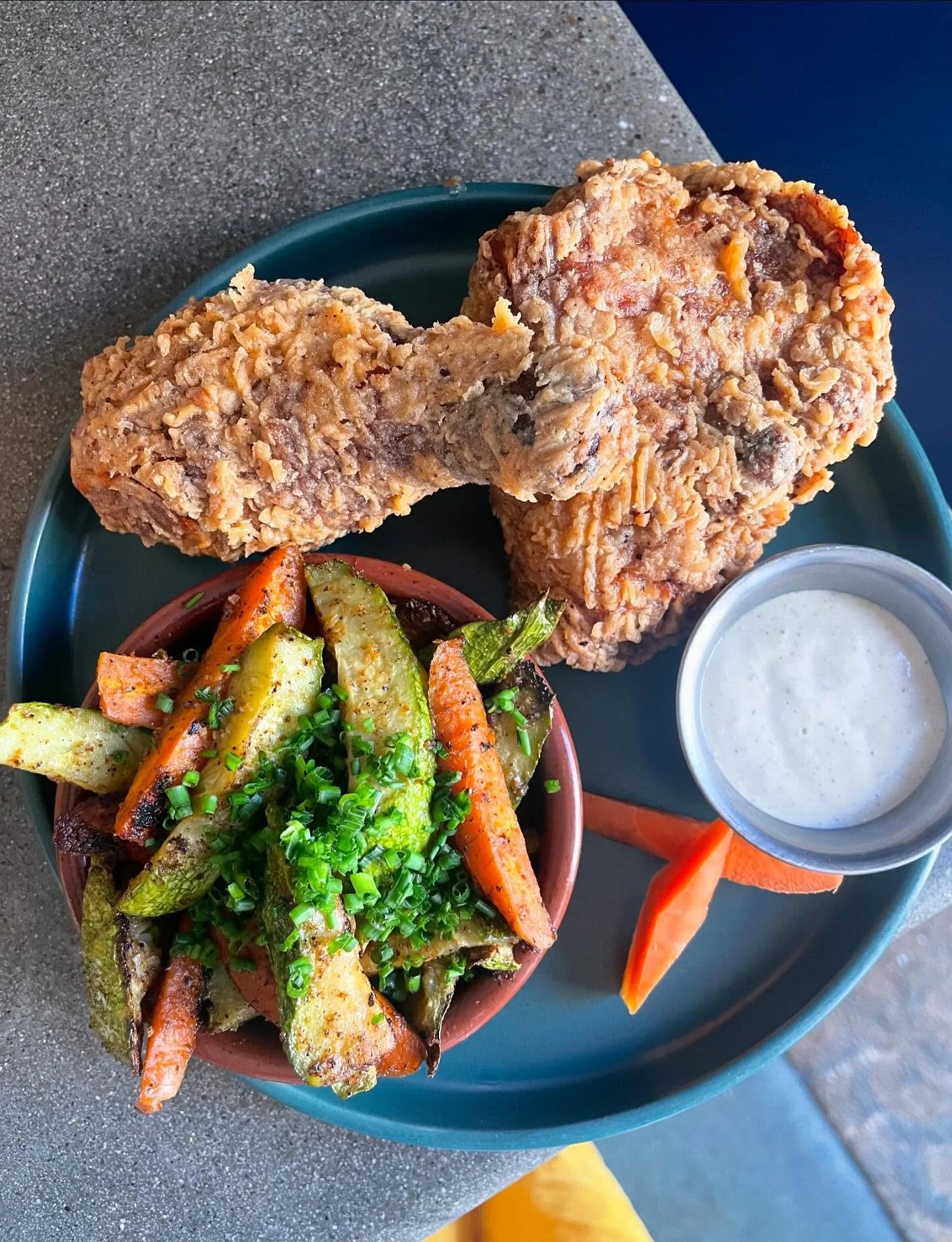 🍗 Fried Chicken- so simple but so much to say-  Sweet tea (from @jteainternational ) brined, pastured hyper-local small farm raised chicken currently FRESH (haven&rsquo;t been frozen yet) from @foghollowfarm , dredged in local flours &amp; espelette