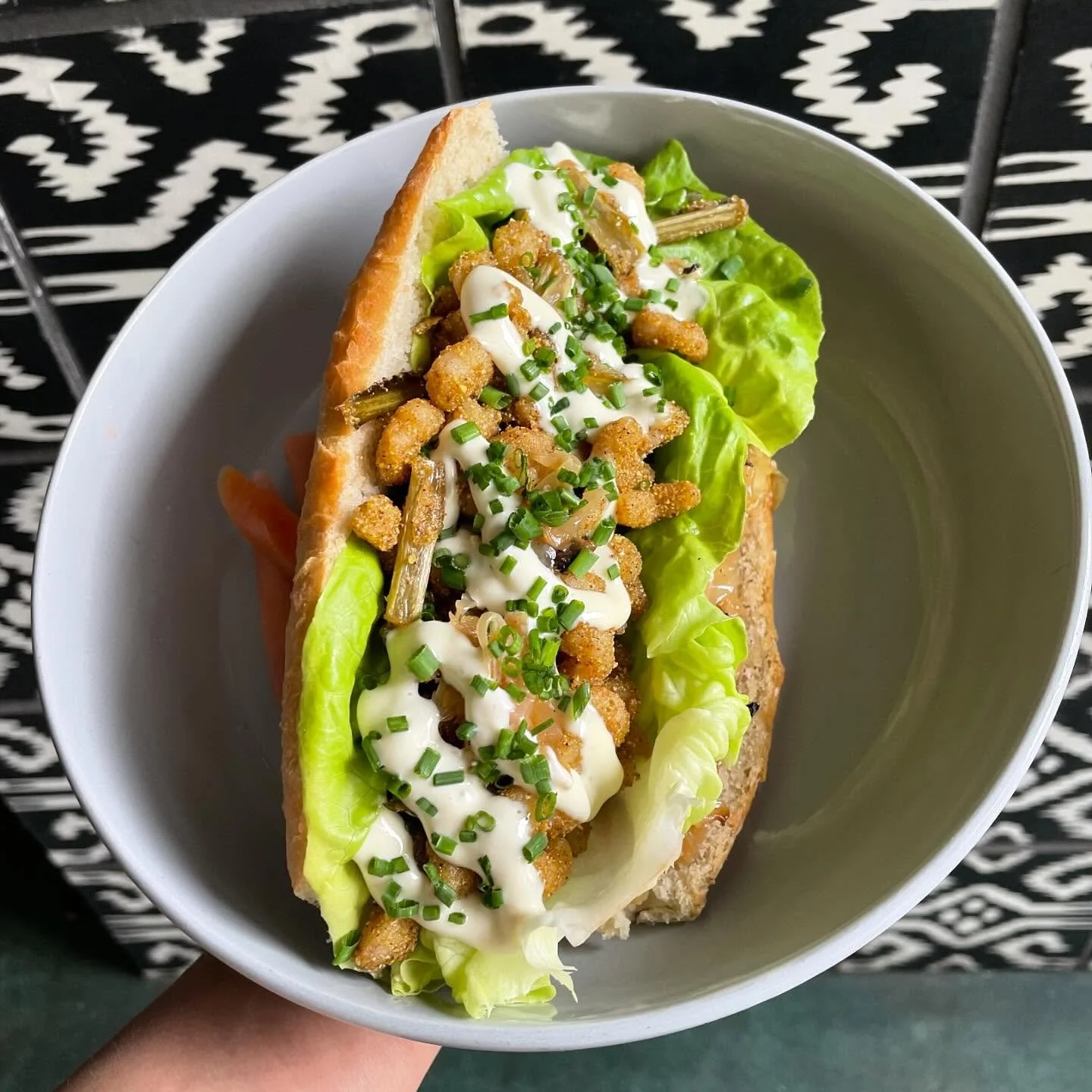🥳NEW!!! Fried Oregon Bay Shrimp &amp; Collard Kimchi Roll with sesame slaw, butterhead lettuce, QP Mayo on our French roll 💁🏻&zwj;♀️